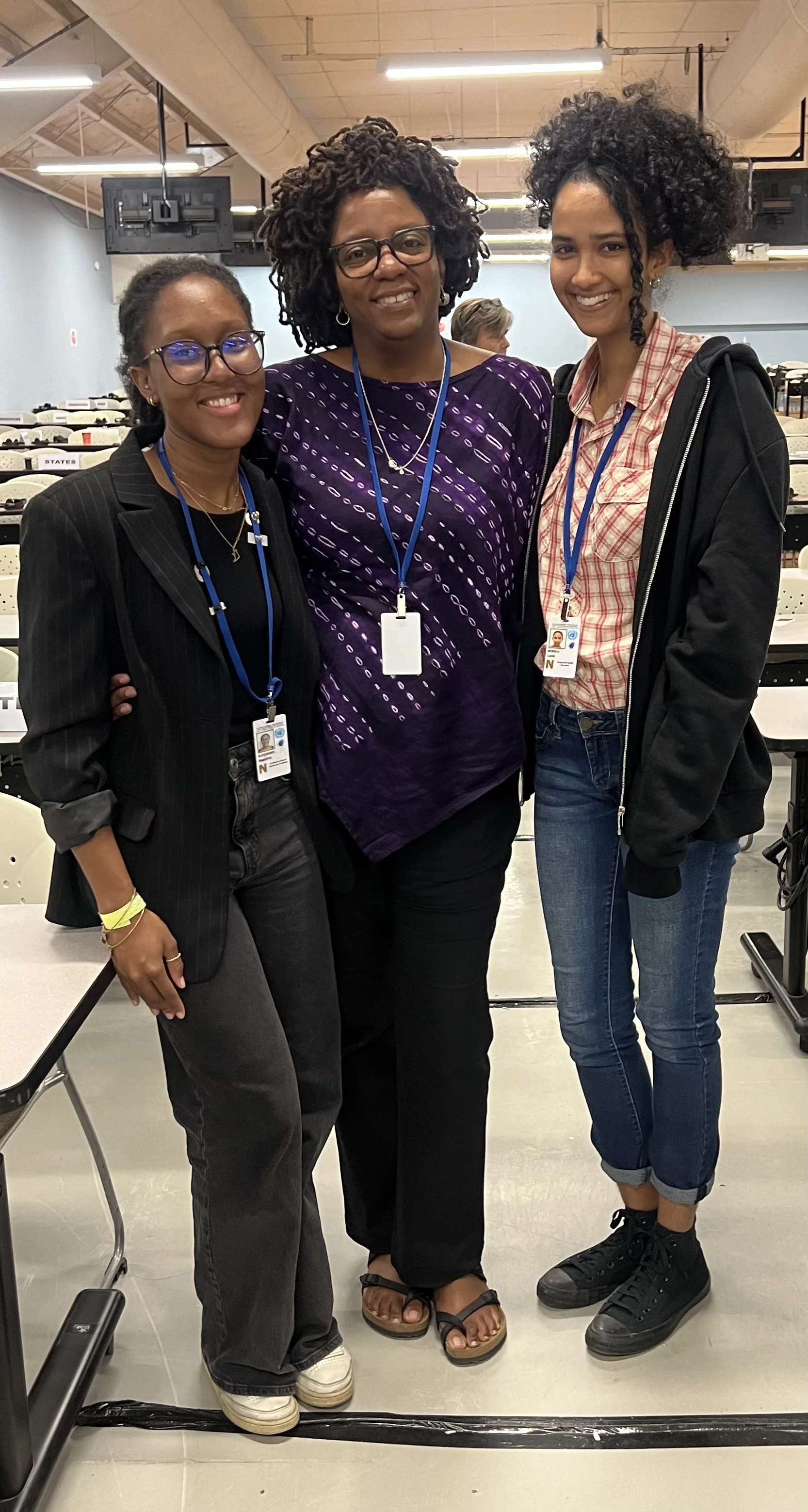 Intersect's resident artist, Lucia Murray (LEM) with fellow attendees Sapphire Alexander (Caribbean Feminist) and Dylis McDonald (CANARI) at the Small Island Developing States (SIDS) Conference in Antigua, 2024.