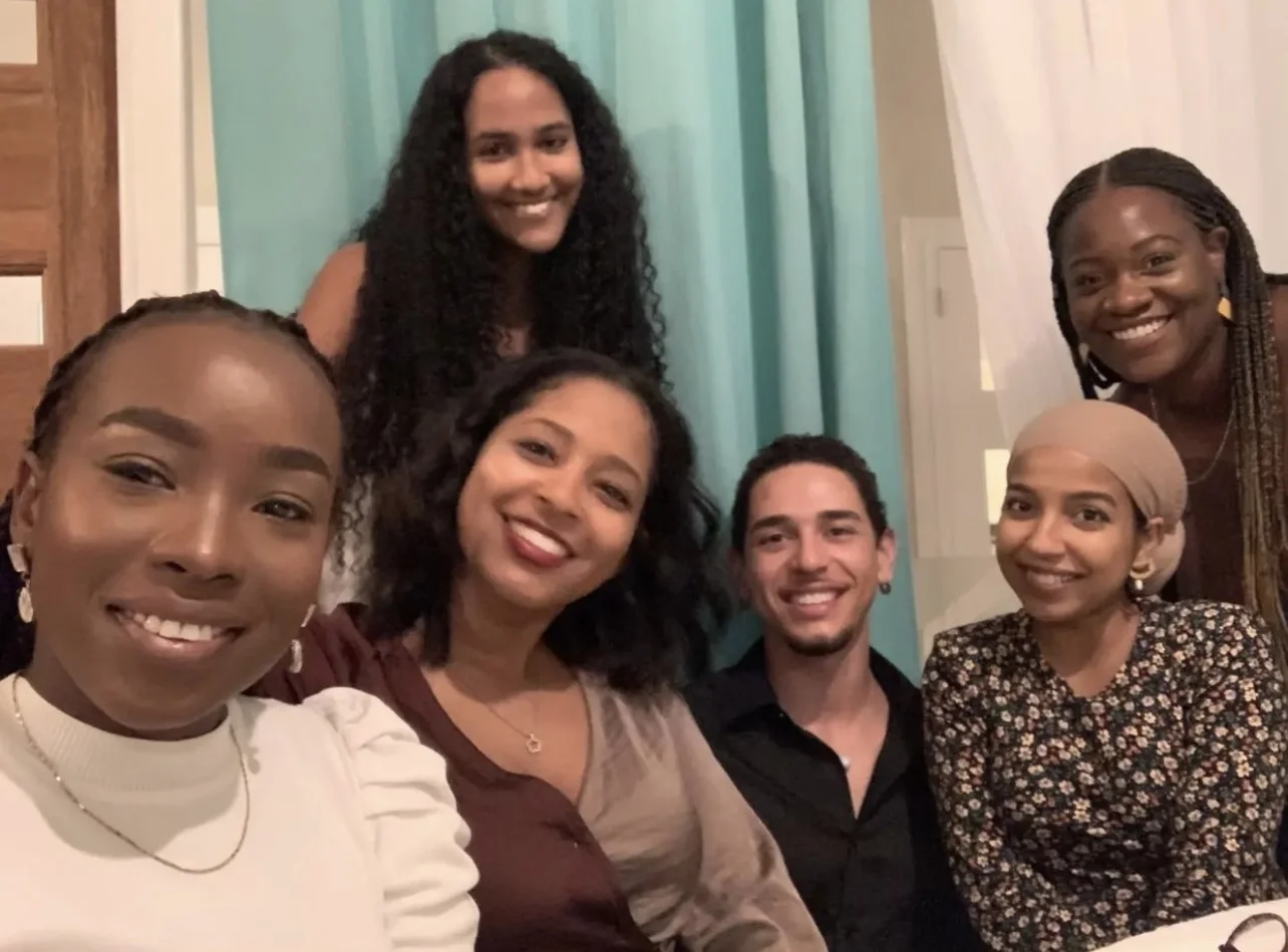 Intersect's resident artist, Lucia Murray (LEM) and former Intersect volunteer, Willum Watt with fellow attendees at WVL-Caribbean CommsLabs, organised by The Equality Fund and The Astraea Foundation in Barbados, 2022.