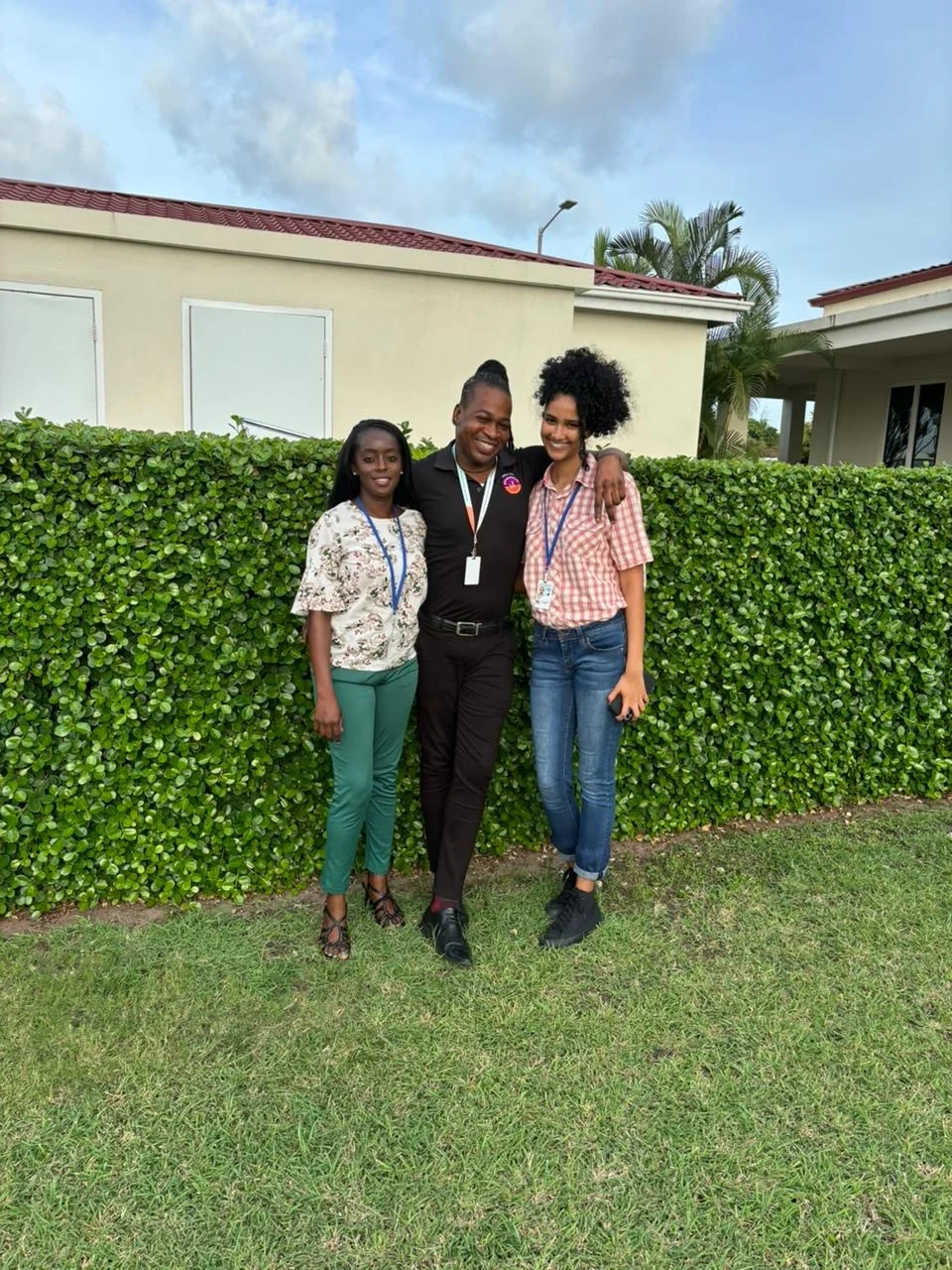 Intersect's resident artist, Lucia Murray (LEM) with fellow attendees at the Small Island Developing States (SIDS) Conference in Antigua, 2024.