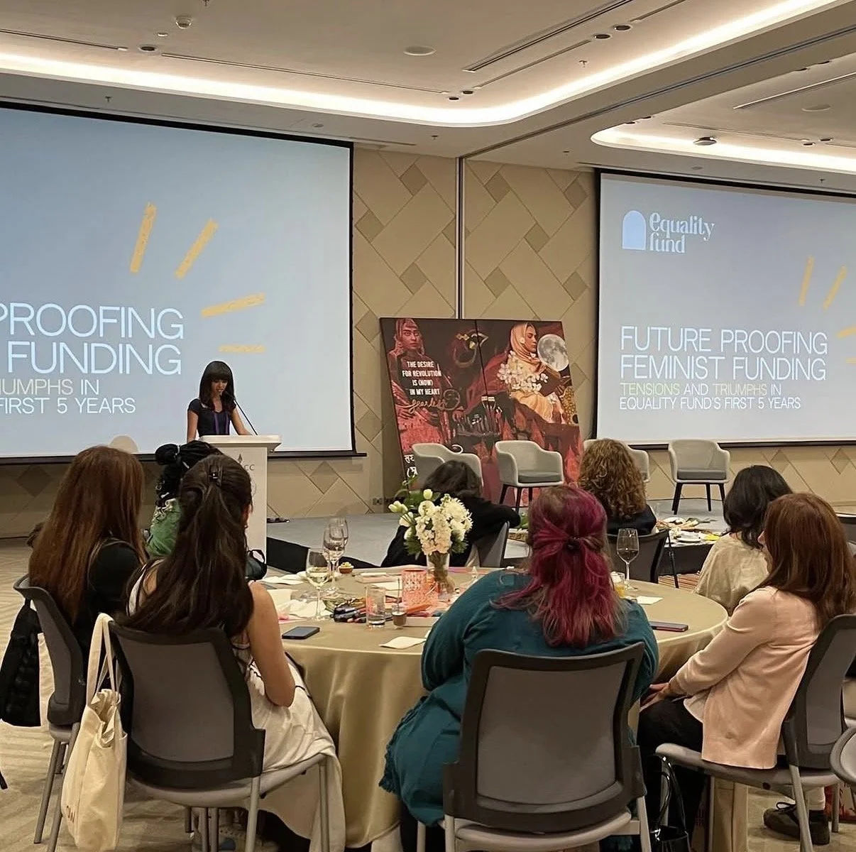 Co-founder of Intersect and former board director at the Equality Fund, Sarah-Anne Gresham, hosting a session at the 2024 AWID forum in Bangkok, Thailand, on behalf of The Equality Fund.