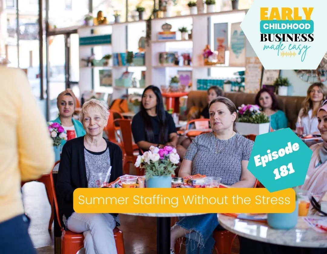 This week on the Early Childhood Business Made Easy Podcast: Summer Staffing Without the Stress

Different summer schedules create staffing chaos. 

Teachers quit. 
Ratios break. 
You scramble.

In this episode, we're breaking down: 

✨ How to create