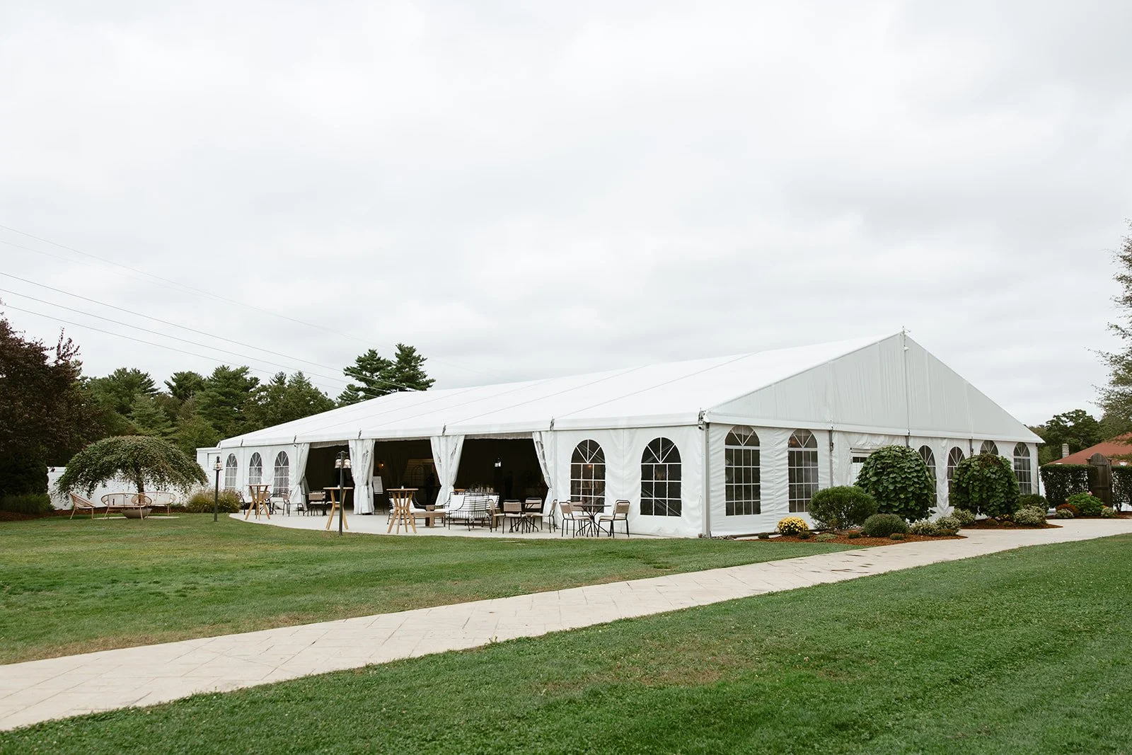 The Villa's tented wedding reception space