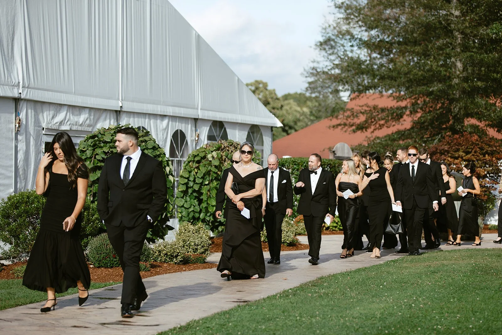 Wedding guests black and white wedding attire