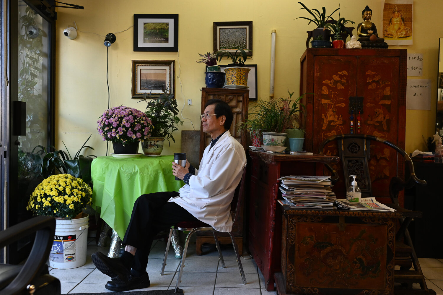  Over the years, Wong often takes his break with a warm drink and sits in this chair, looking out onto Gore Avenue. “Chinatown has changed over the years, sometimes so quickly I cannot keep up. It feels like the old cultural sights are being erased f
