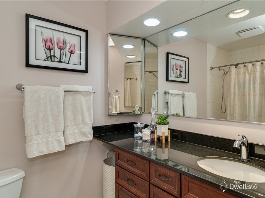 Tiled Full Bathroom with Granite Counters