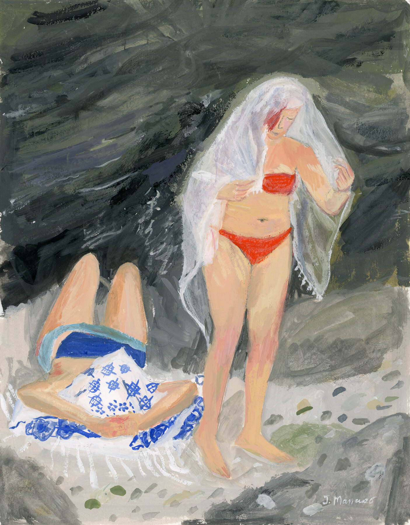 Swimmers at Vardia Beach, Folegandros Island 