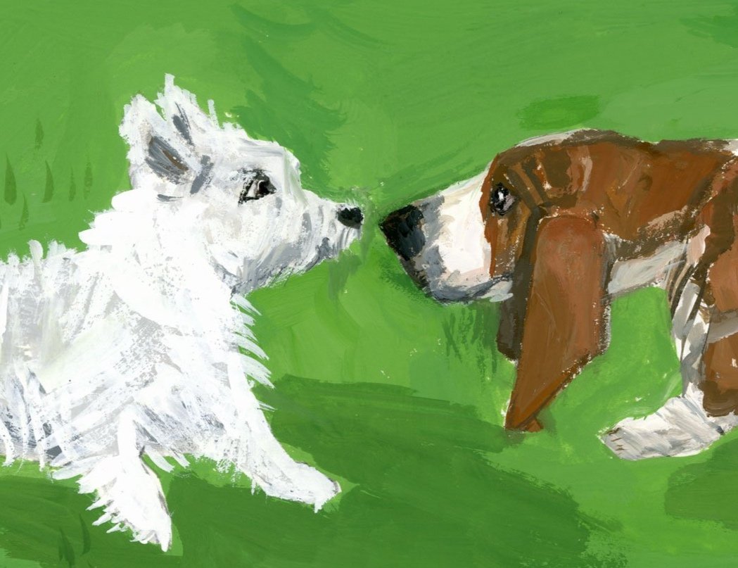 west-highland-terrier-and-basset-hound-at-dog-park-painting-9.75x7.5.jpg