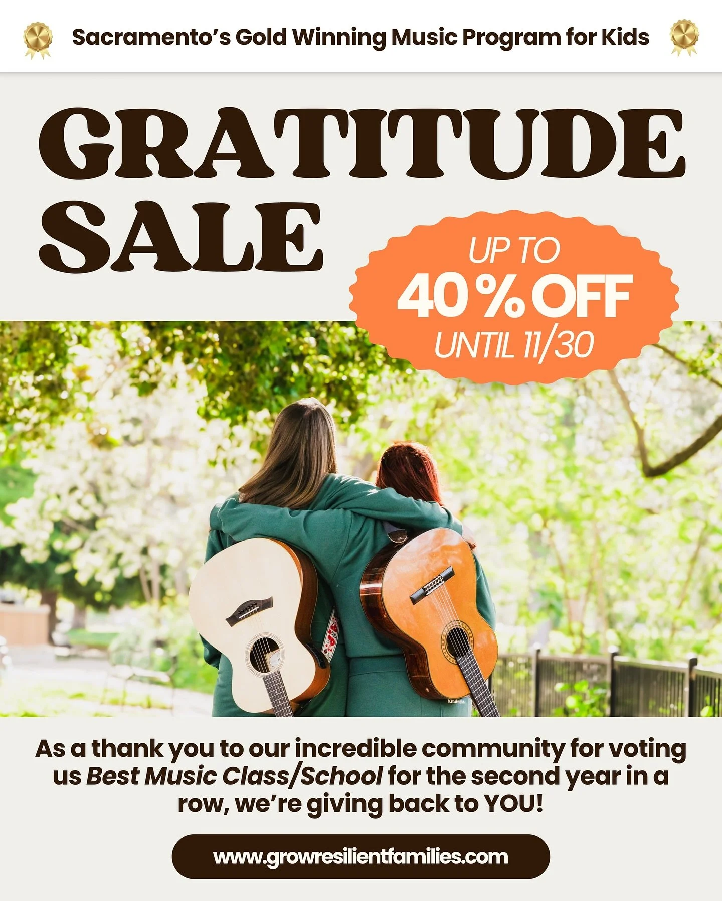 📣 We&rsquo;re celebrating big! Thanks to you, we&rsquo;ve been named Best Music Class/School for the second year in a row, and we wanted to create something special in return. 🎉

Through November 30th: ⤵️
&bull; Household 6-Class Pack: $89
&bull; S