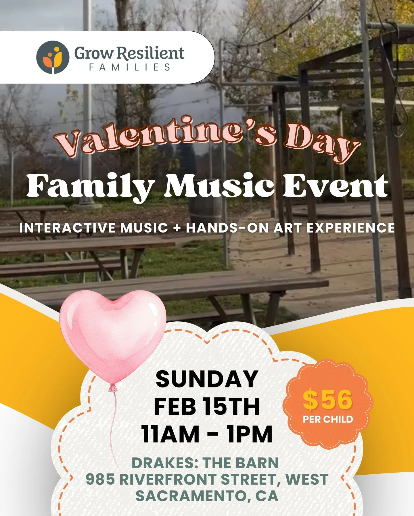 A Valentine&rsquo;s celebration for the whole family. 💗

Join us for a two-hour outdoor music + art experience designed for children ages 0&ndash;5 and their families. 

This experience features a live, interactive music set led by children&rsquo;s 