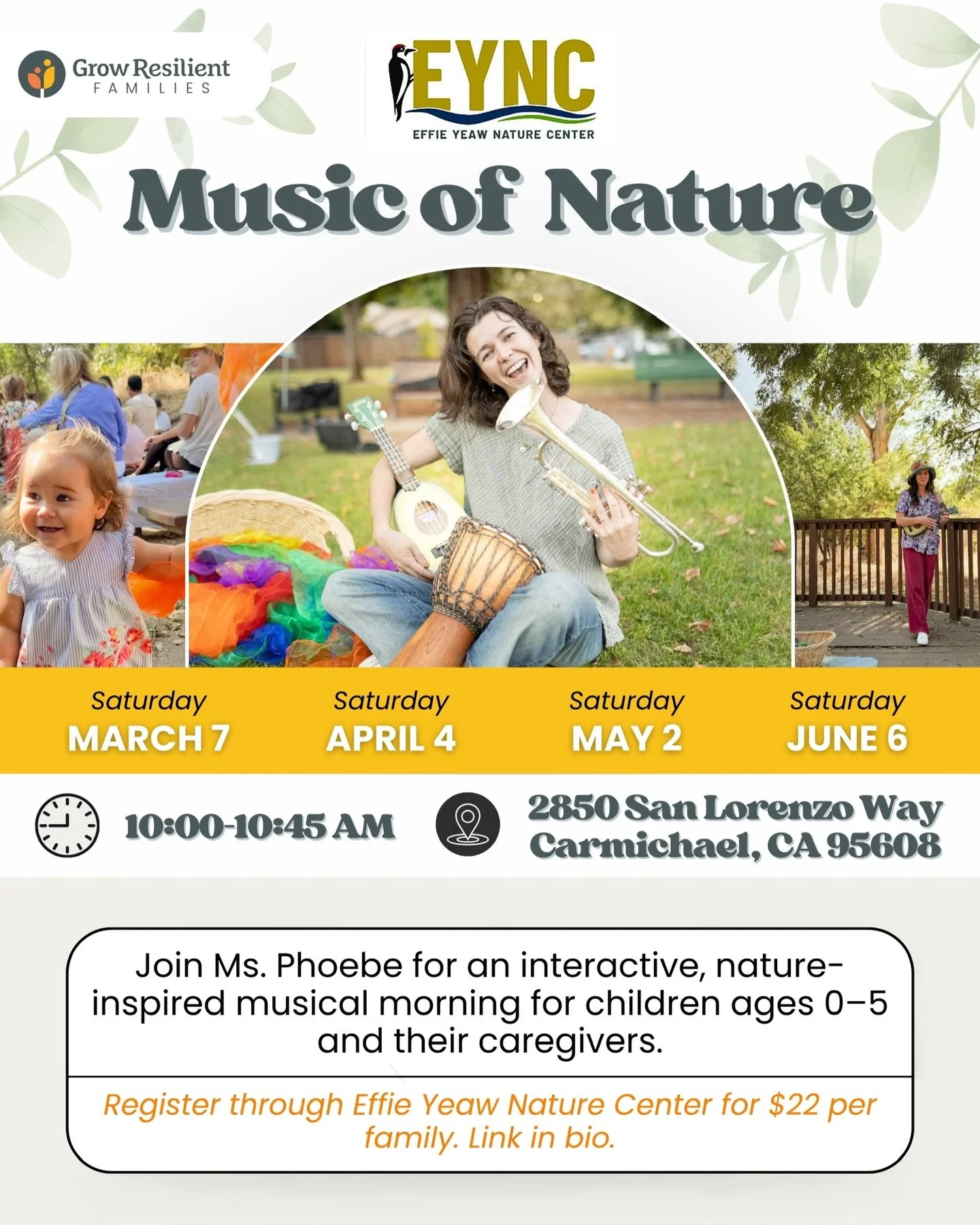 &ldquo;Music of Nature&rdquo; is returning to Effie Yeaw Nature Center! 🌿🎶

Ms. Phoebe is so excited to meet you under the trees in Effie Yeaw&rsquo;s outdoor amphitheater for a joyful, nature-inspired musical morning.

🗓 March 7, April 4, May 2 &