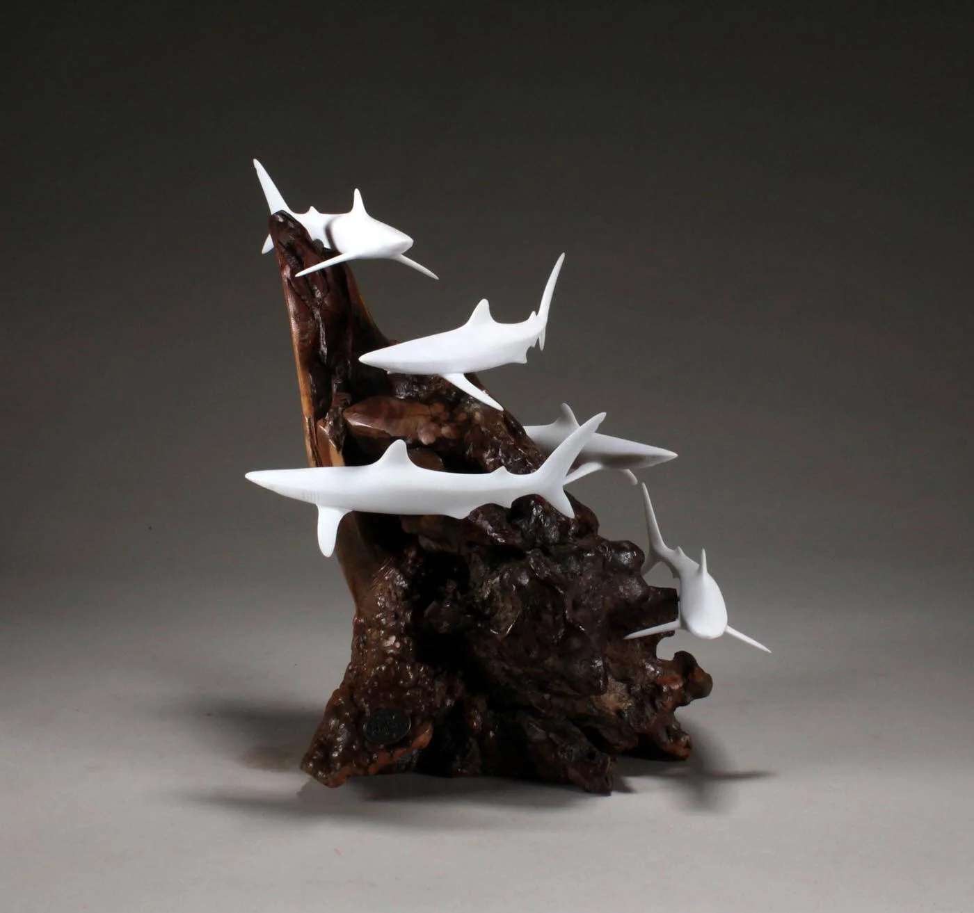 School of Blue Sharks Sculpture (5 Sharks) 11in Tall Pellucida on