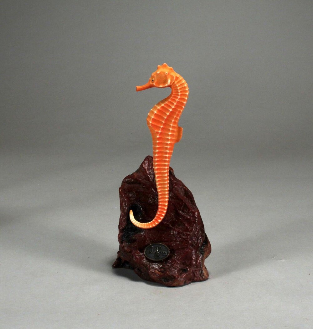 SEAHORSE PREGNANT--Male Sculpture Orange Direct from JOHN PERRY 7in NEW Figurine 