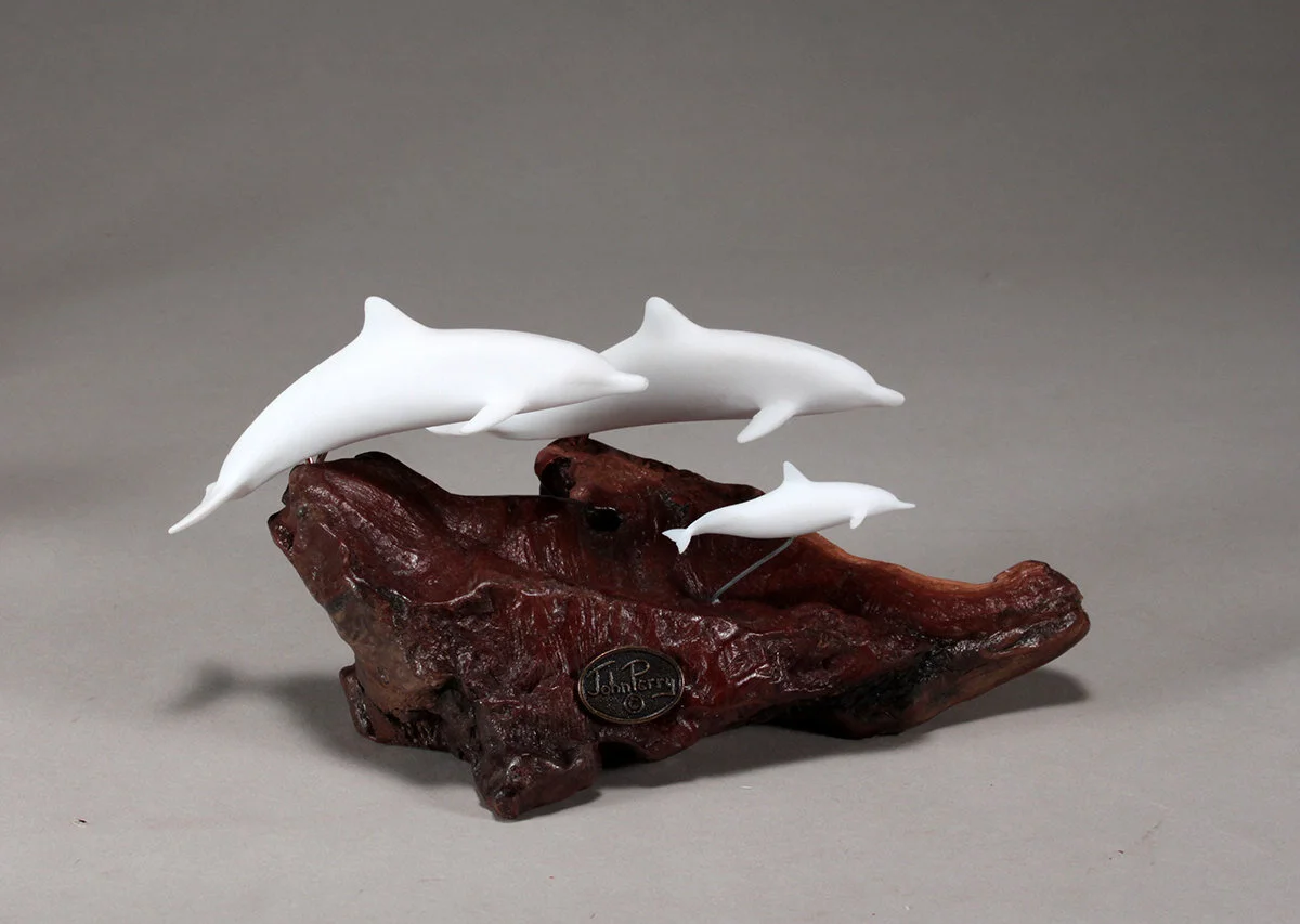 Dolphin Family Sculpture (2 Adults and 1 Calf) Pellucida 6in Long
