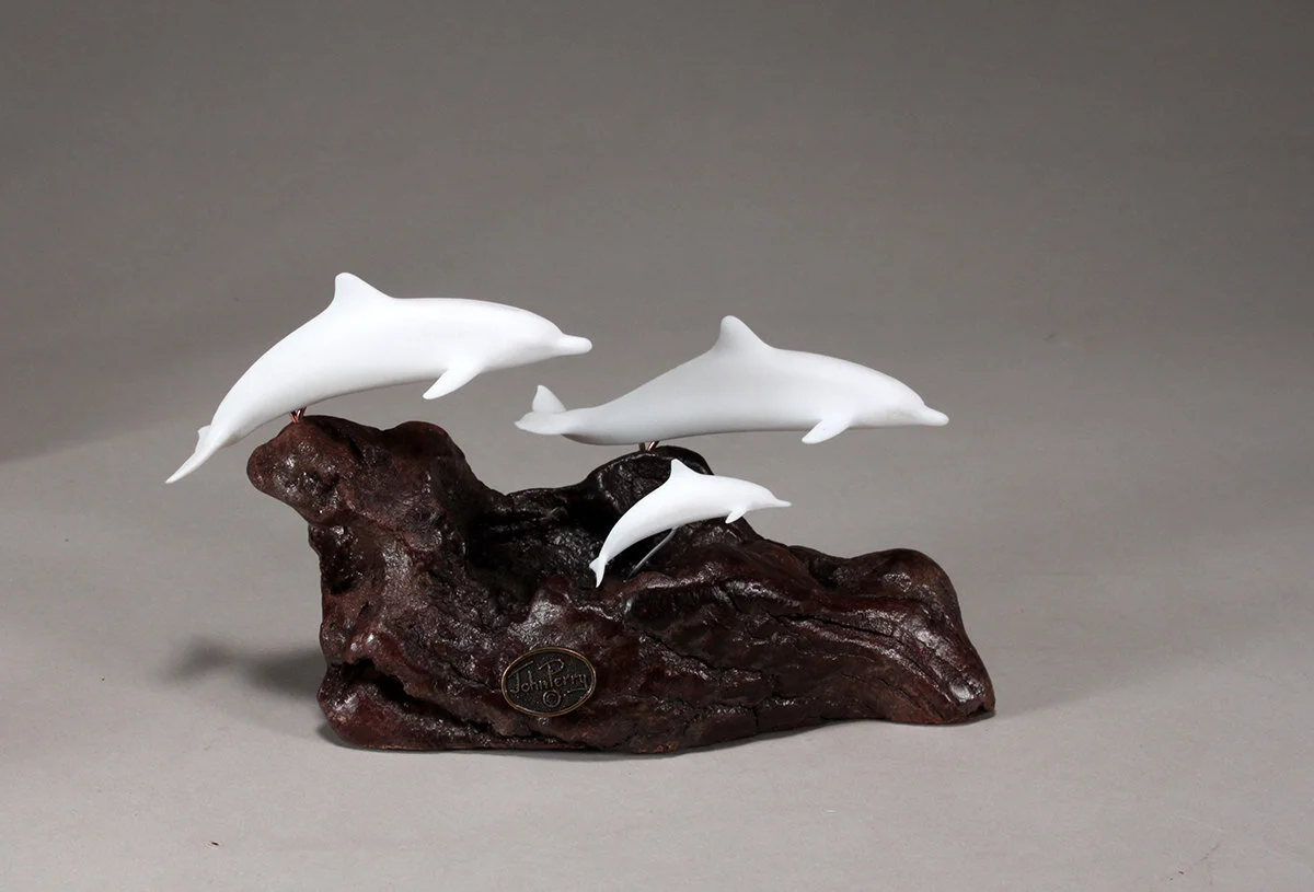 Dolphin Family Sculpture (2 Adults and 1 Calf) Pellucida 6in Long