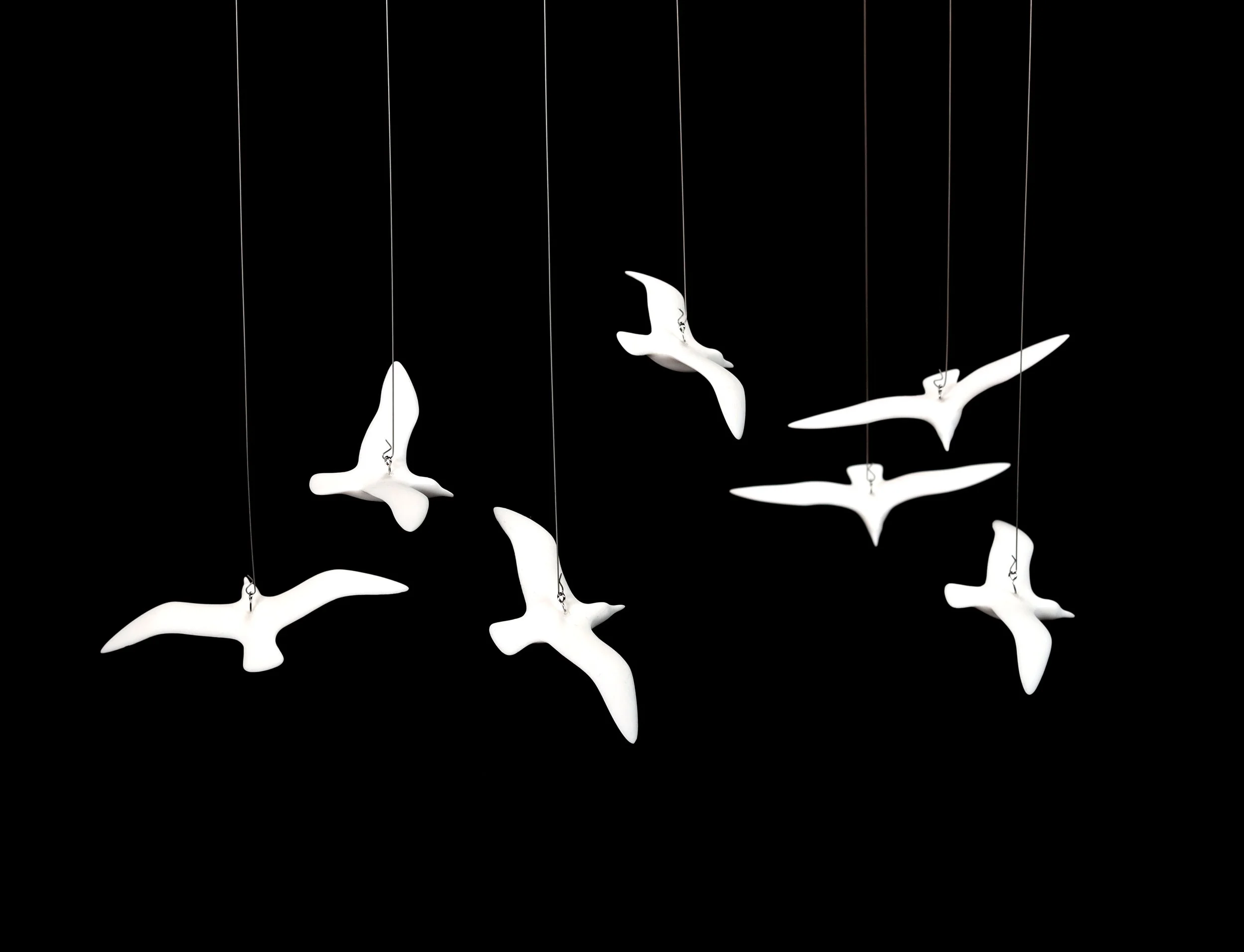 7 Seagulls Mobile Sculpture 3in Wingspan. Easy assembly. By John Perry.