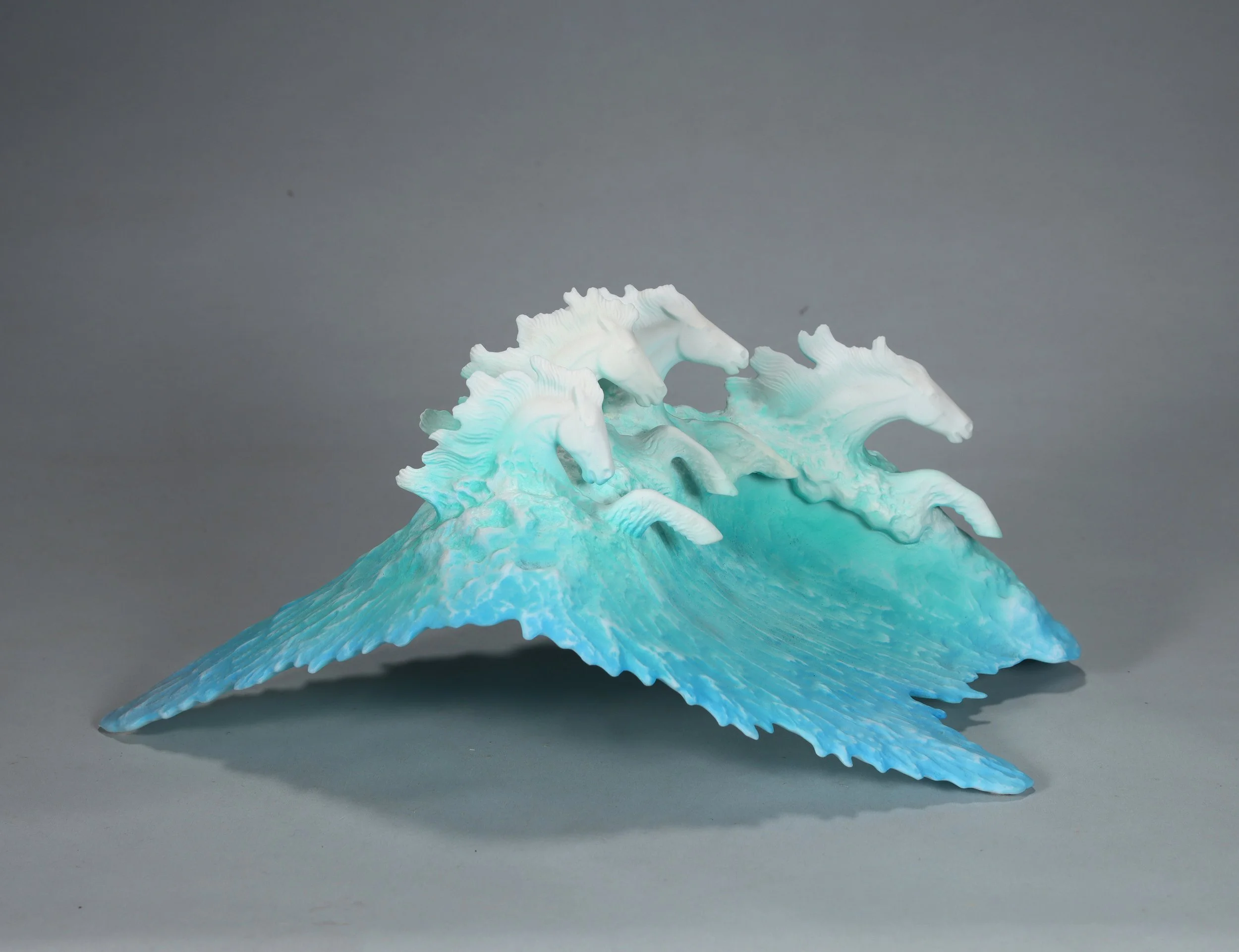 4 Surf Horses Sculpture 14in Long Airbrushed on Blue Wave