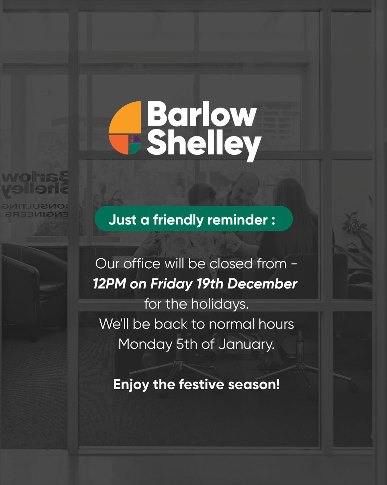 A quick heads-up for our clients 🎄 Our office will be closed from 12PM Friday the 19th December and reopening 5th of January 2026. We look forward to working with you in the new year!