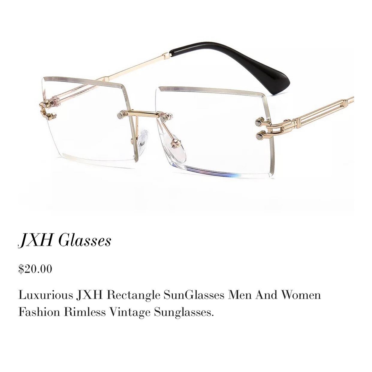 Luxurious JXH Men &amp; Women Rectangular Rimless Vintage Sunglasses 🕶 are in stock order here 👉🏾. www.TheJXH.com ✨. Other preordered inventory those who have Emailed @jamaicanxhoney are still on the way. Thank you for you&rsquo;re patience.