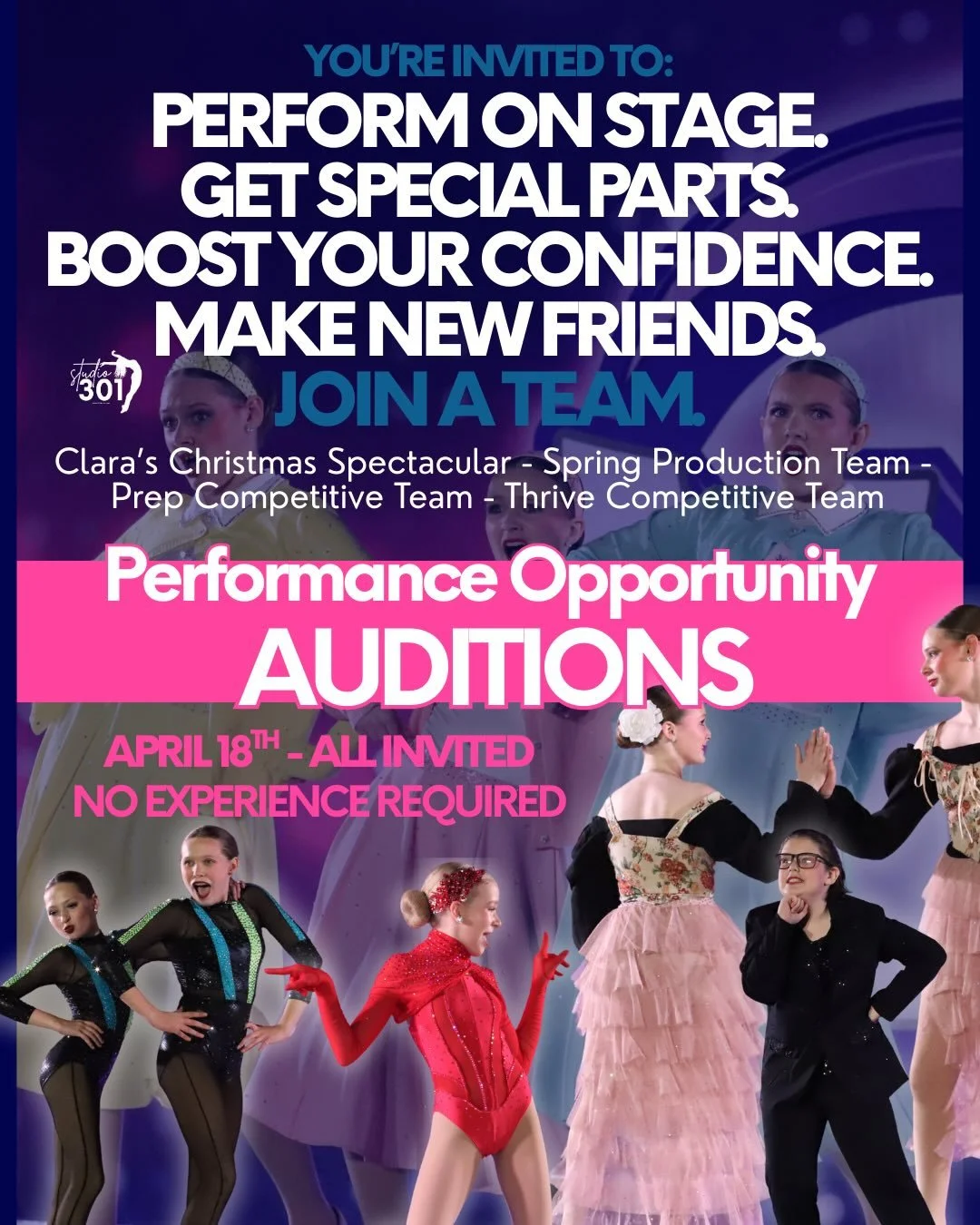 NEXT MONTH -> Join the fun at Studio 301 and Find Your Dance Space on stage!! ✨💖

All dancers are invited to be a part of the magic we create on stage and throughout the community! We&rsquo;d love to see you SHINE on stage! 

See you at Foundry T