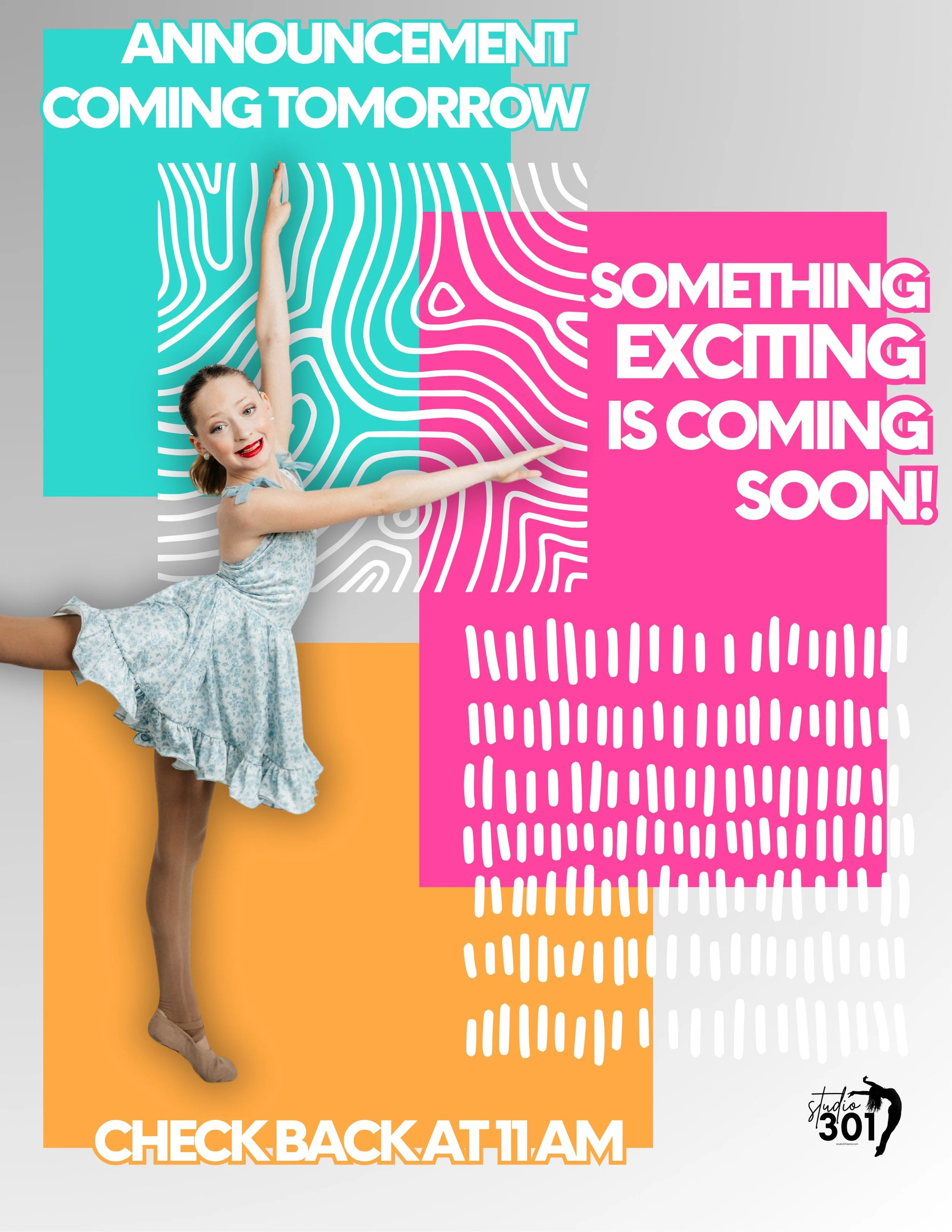 Something BIG is coming!! Check back tomorrow at 11 AM 🌟 You're not going to believe what we have in store for our 7th Season of Dance!
