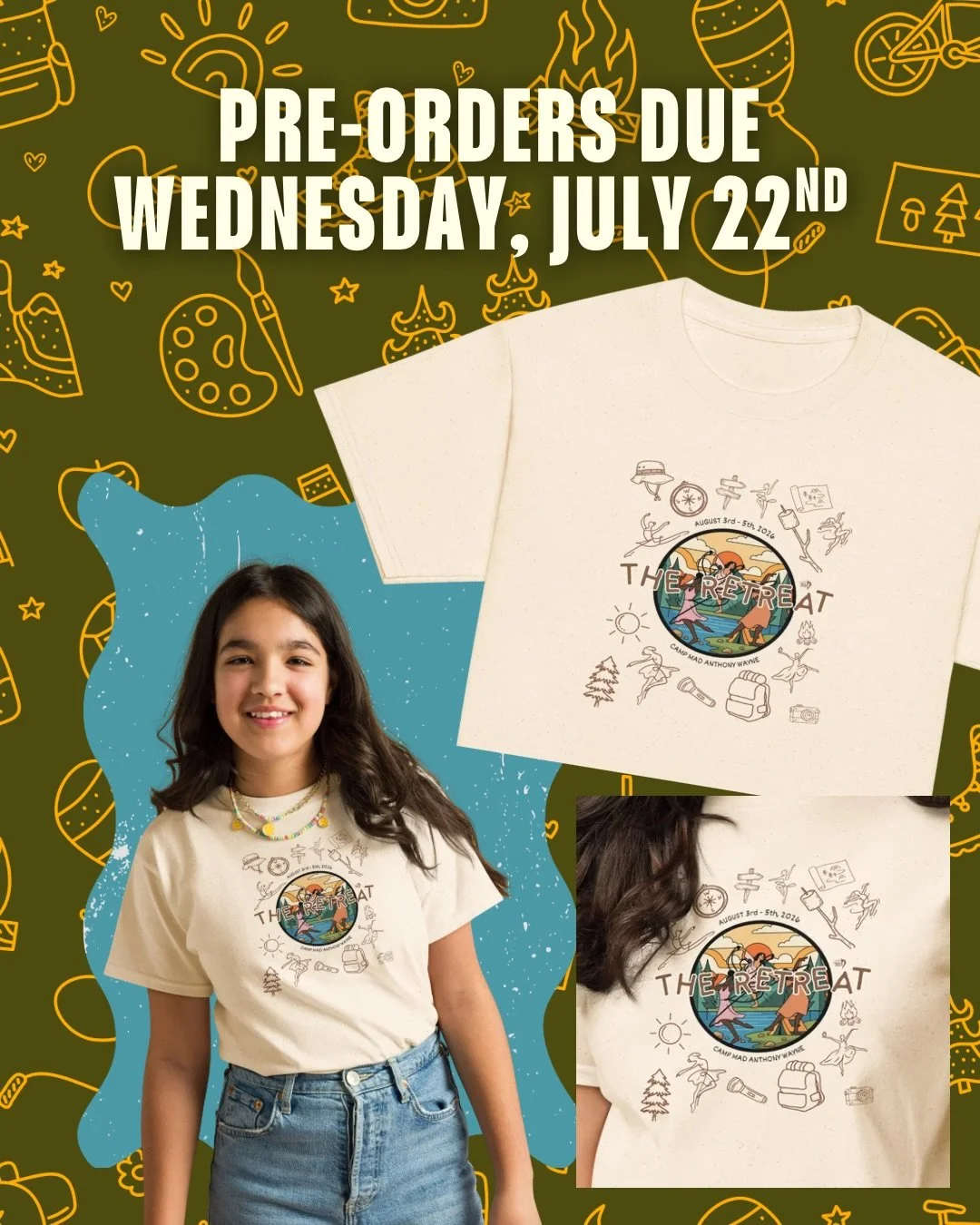 WHO'S READY?! WE ARE! ⛺️ The Retreat is coming up in just a couple short weeks! 

Remember the weekend for years to come. Pre-Order our 1st Annual Retreat shirt on our website now. 🚨 Pre-Orders Due WEDNESDAY - Don't miss out! 

Pre-Order Your Shirt 