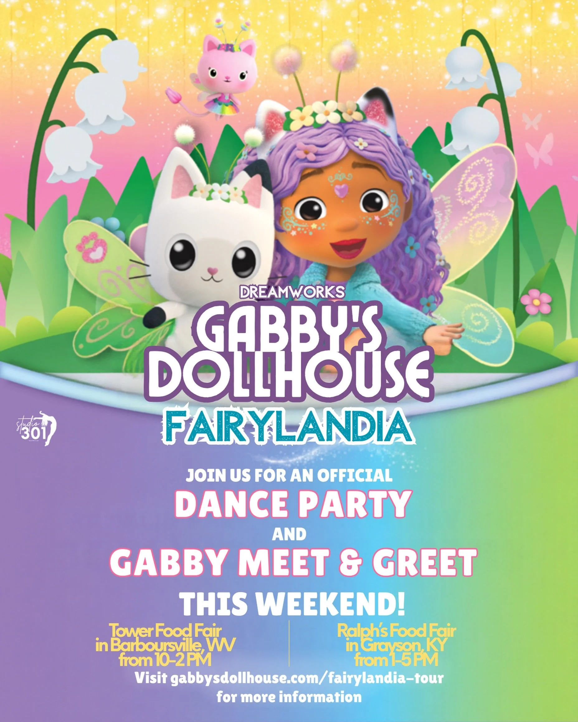 😻🧁🥳 This Weekend! Studio 301 is ready to bring the SPRINKLE PARTY as we present Gabby&rsquo;s Dollhouse Dance Party during two Meet and Greets with Gabby!

🌟 This isn&rsquo;t your typical Studio 301 special event... We are proud to be partnering 