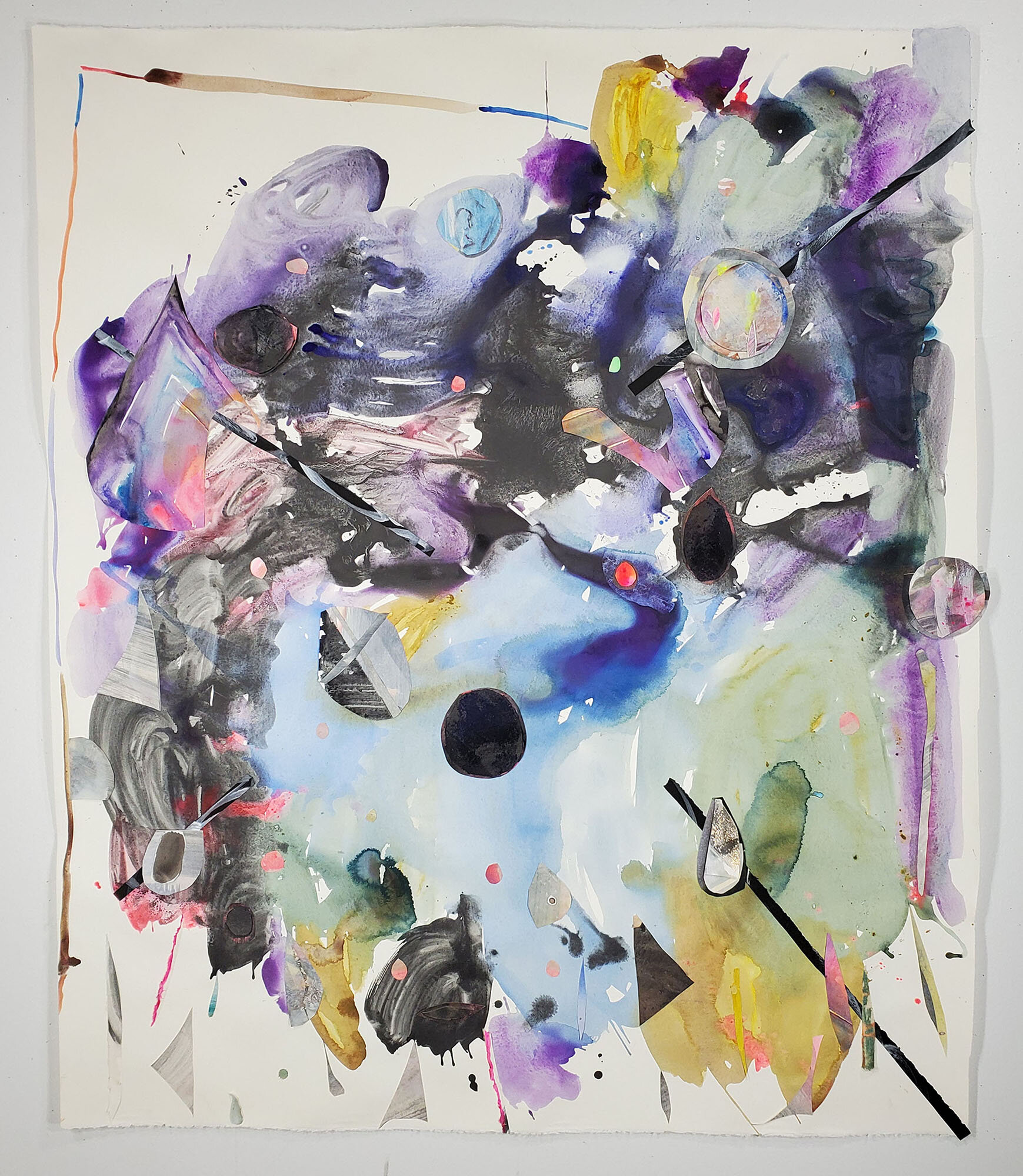   Impossible Egg , 2020 Graphite powder, gouache, acrylic, spray paint, glitter paint, felt, and canvas on paper 55 x 46 ½ inches  