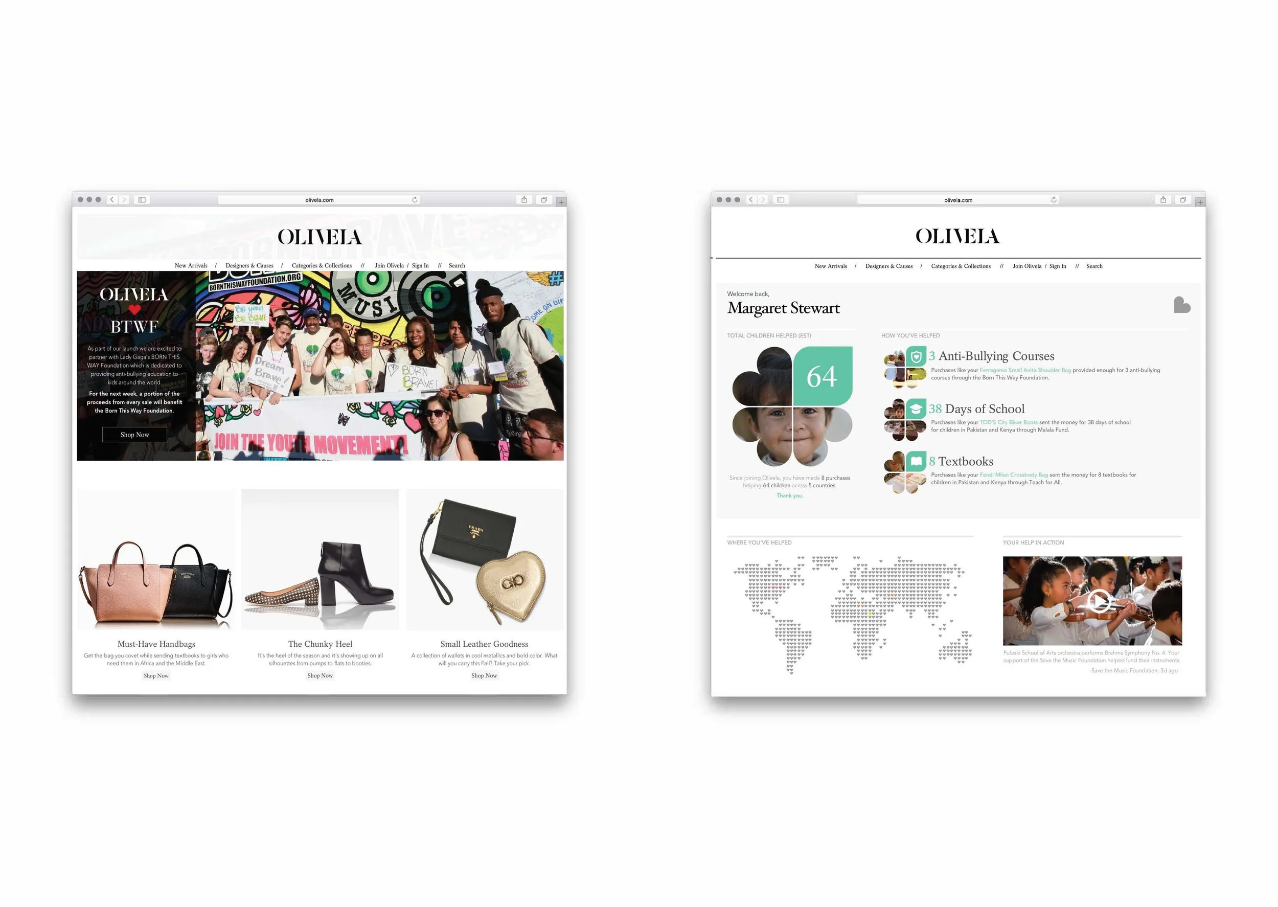 Visual design of the impact of purchase benefiting a cause