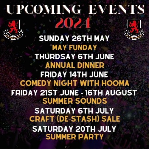 📣🎉 Exciting upcoming events at Wymondham Rugby Club! 

🌞 May 26th - May Fun Day 
🍽 June 6th - Annual Dinner with Jamie Roberts 
🤣June 14th - Hooma Comedy Night 
🎵 June 21st - August 16th - Summer Sounds (Live Music every Friday for Free) 
⚽️ Ju