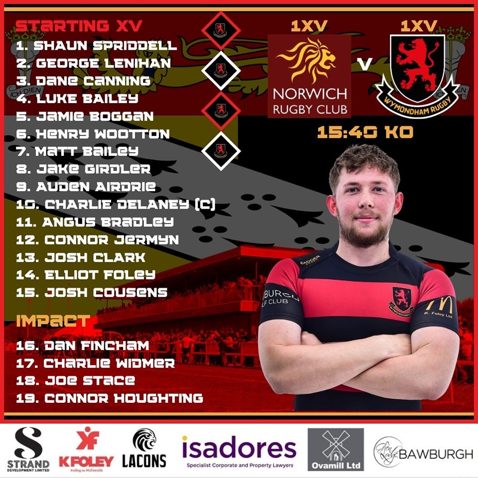 Last teamsheets of the season for our senior men's squad. We wish both teams the best of luck in the final and encourage the Red &amp; Black Army to be out in full force at Diss Rugby Football Club tomorrow. 🔴⚫️

🏆 2 Big Cup Finals
🔴 Wymondham 2XV