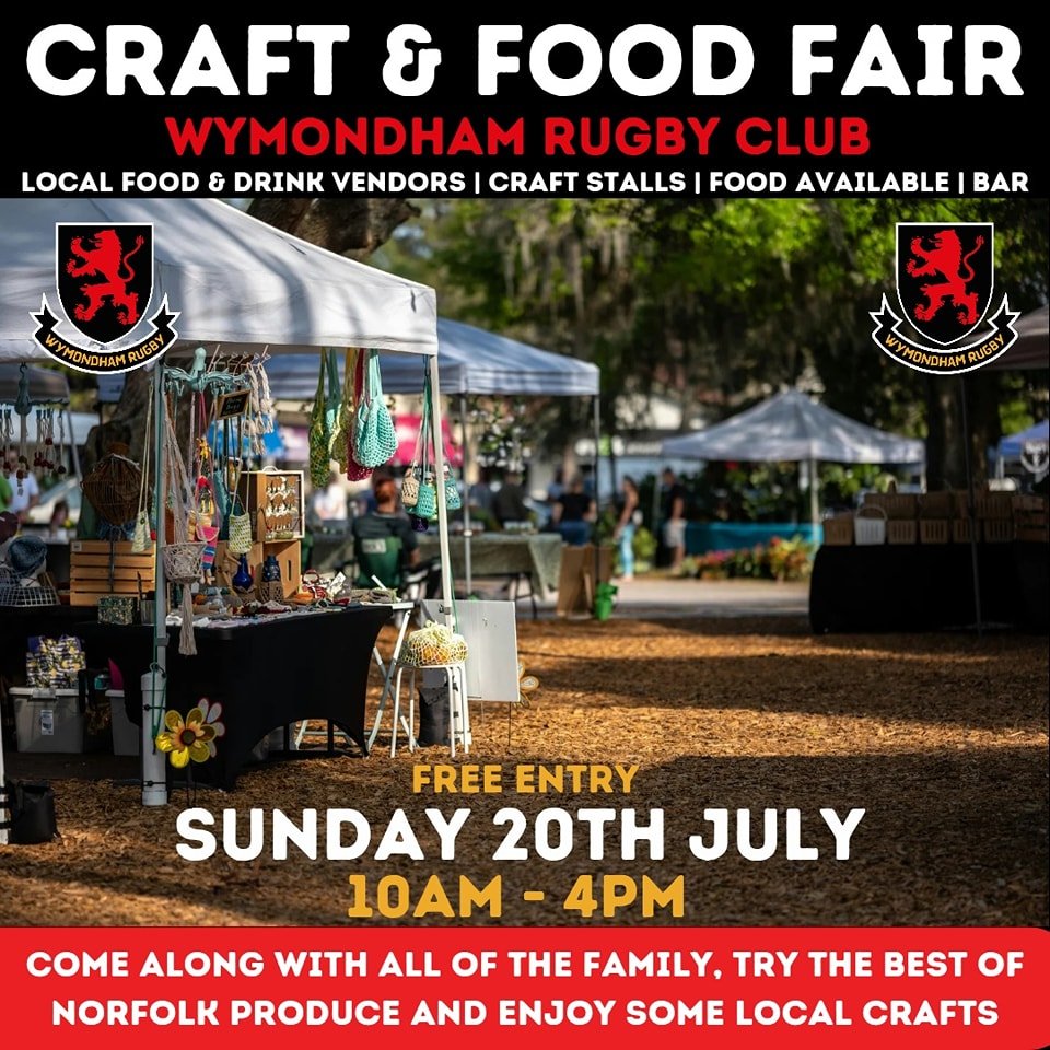 🛍️✨ First Ever Food &amp; Craft Fair at Wymondham Rugby Club! 🍔🧶

Join us on Sunday 20th July for our very first Food &amp; Craft Fair &ndash; a great day out for all ages!

🎪 A fantastic lineup of local foodies &amp; creative crafters
🍰 Tasty t