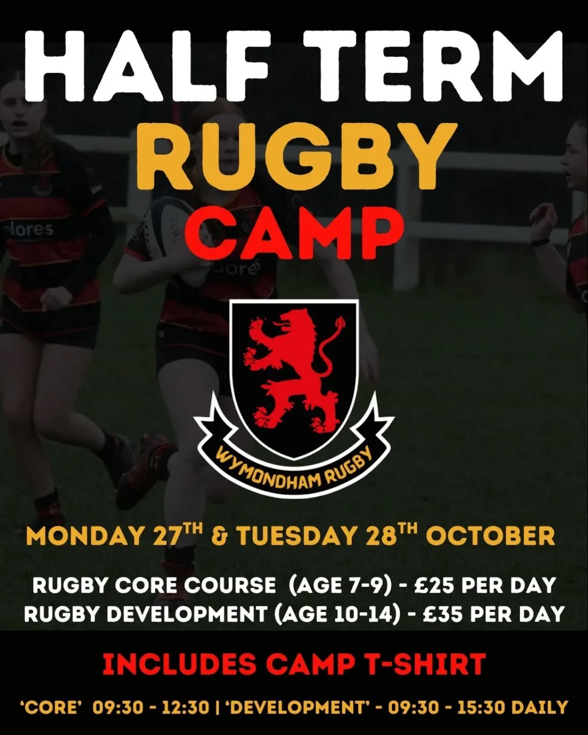 Our Rugby Camp is Back &ndash; By Popular Demand! 🏉

📍 Where: Wymondham Rugby Club
📅 When: 27th &amp;  28th October
👧👦 Who: School years 3&ndash;9 (U8&ndash;U14)

✨ Two great courses designed to build skills, fitness, and confidence in a fun and