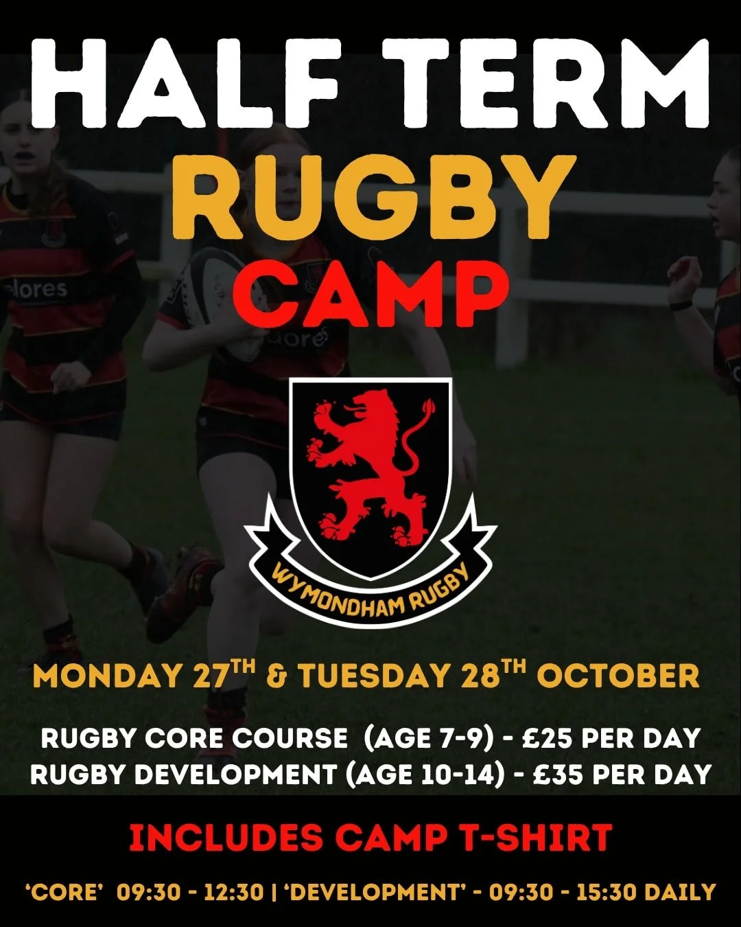 Our Rugby Camp is Back &ndash; By Popular Demand! 🏉

📍 Where: Wymondham Rugby Club
📅 When: 27th &amp;  28th October
👧👦 Who: School years 3&ndash;9 (U8&ndash;U14)

✨ Two great courses designed to build skills, fitness, and confidence in a fun and