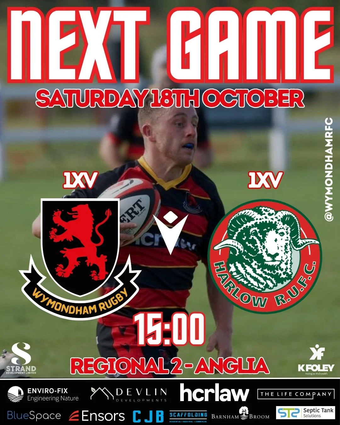 🏉 Round 5 &ndash; Regional 2 - Anglia

Our 1XV are back on home soil this Saturday, welcoming Harlow to Barnard Fields. It&rsquo;s a huge week of preparation as the Red &amp; Black Army aim to make history and beat the Red Men for the first time eve