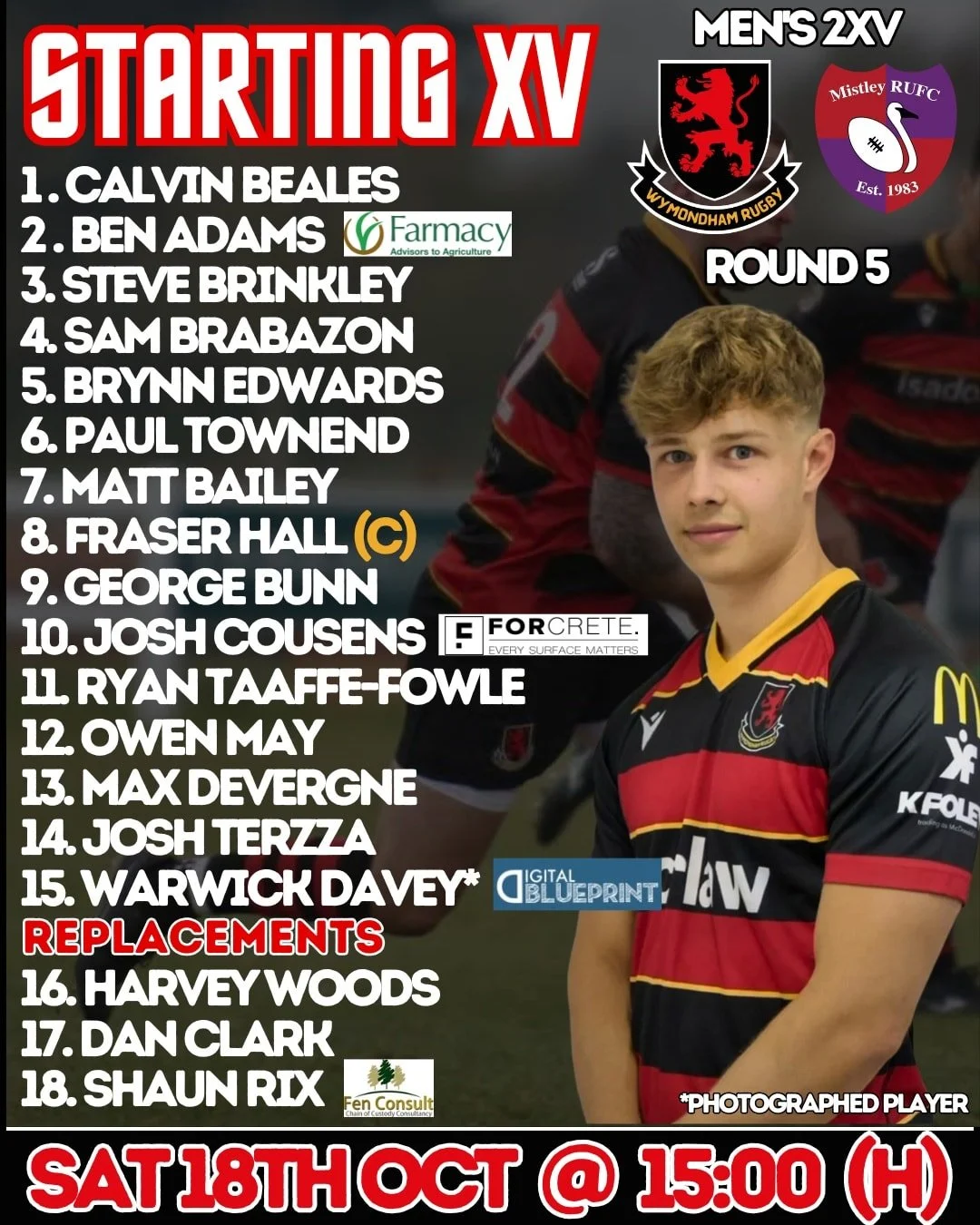 Your Men&rsquo;s 2XV are back in action tomorrow as they take on Mistley at home! 🏉🔥

🍺 Bar Open from 12pm
😊 Happy Hour 1pm - 2pm (Downstairs Bar Only)
🍔 Front 5 Guys (2pm - 5pm)
🏟 Pitch 2 
🕒 3pm Kick-Off

After a few narrow losses, the lads a