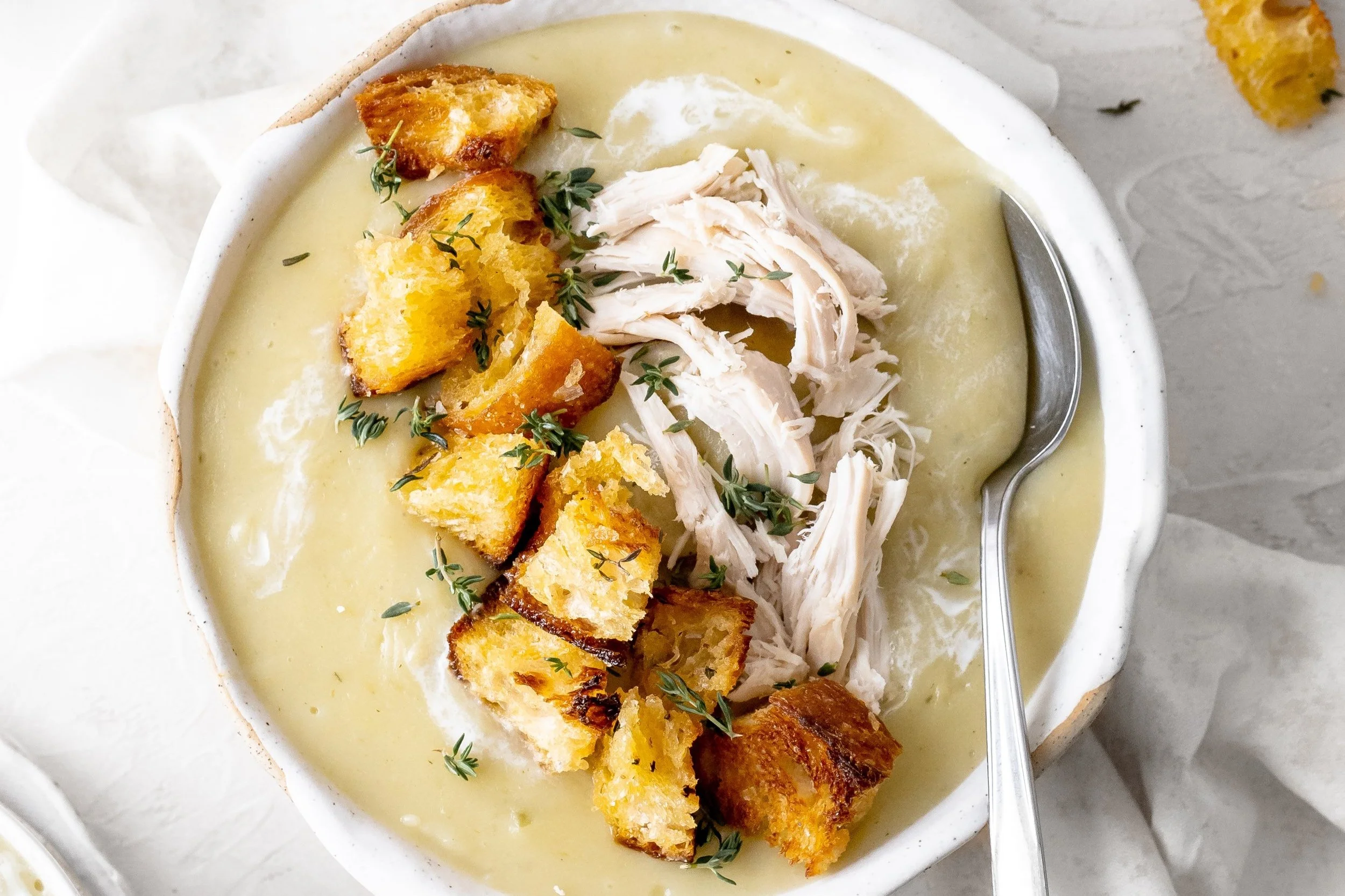 Potato, Leek &amp; Chicken Soup with Homemade Crunchy Croutons