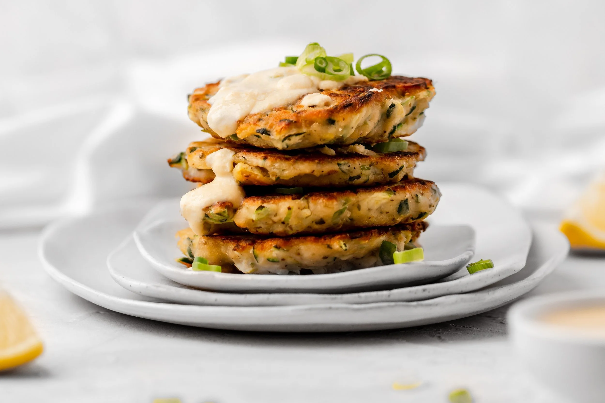 Zucchini Fritters with Hommus Dipping Sauce 