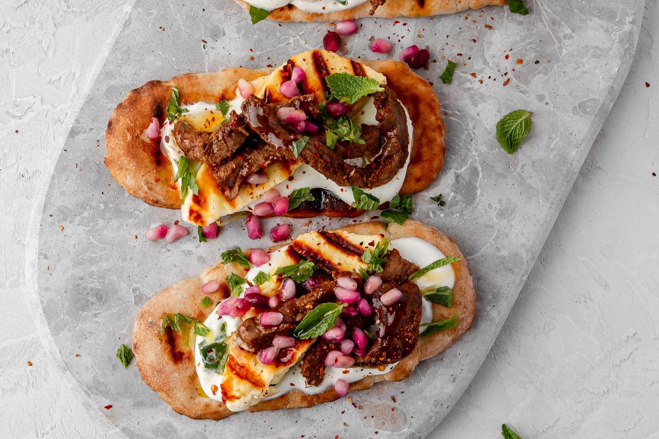 Hot Honey Beef &amp; Haloumi Flatbread