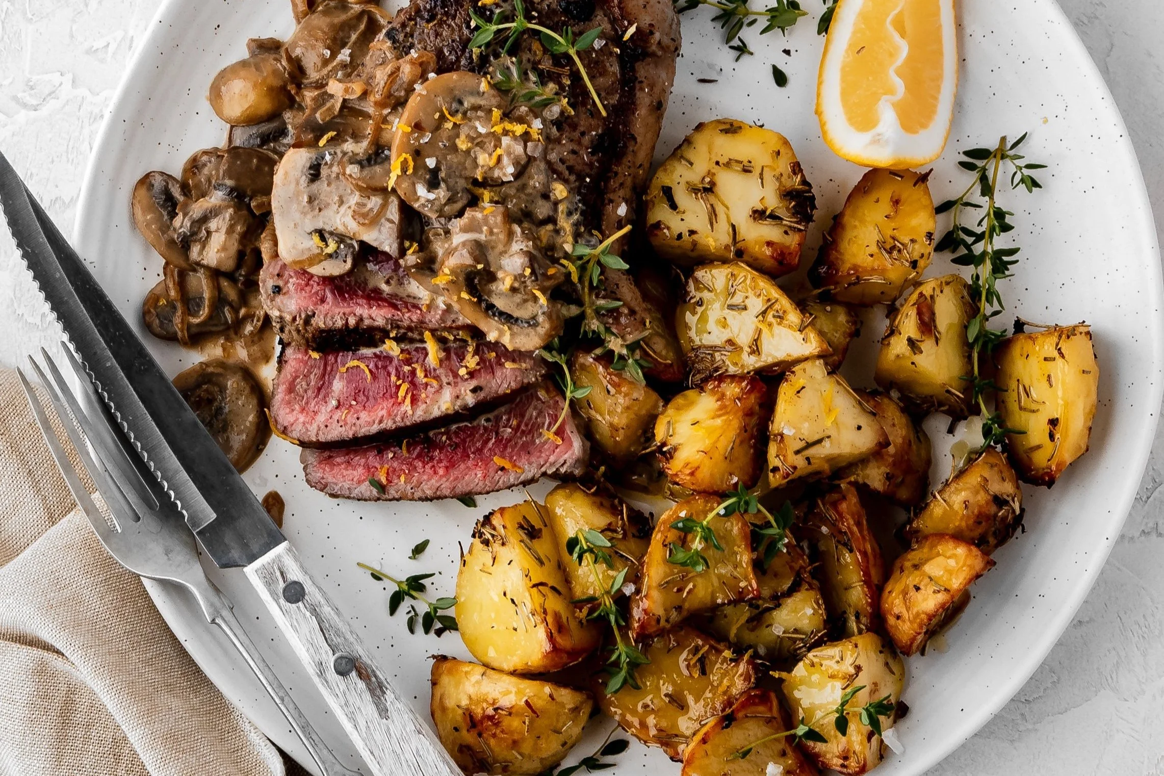 Steak &amp; Mushroom Gravy with Lemon Garlic Roast Potatoes