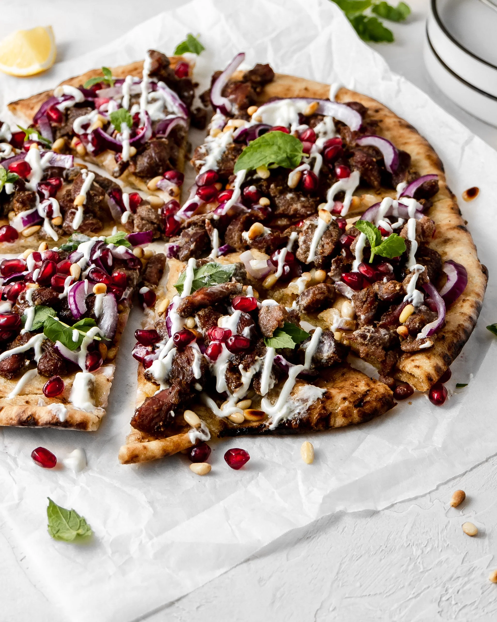 Lamb Mint and Pomegranate Pizza