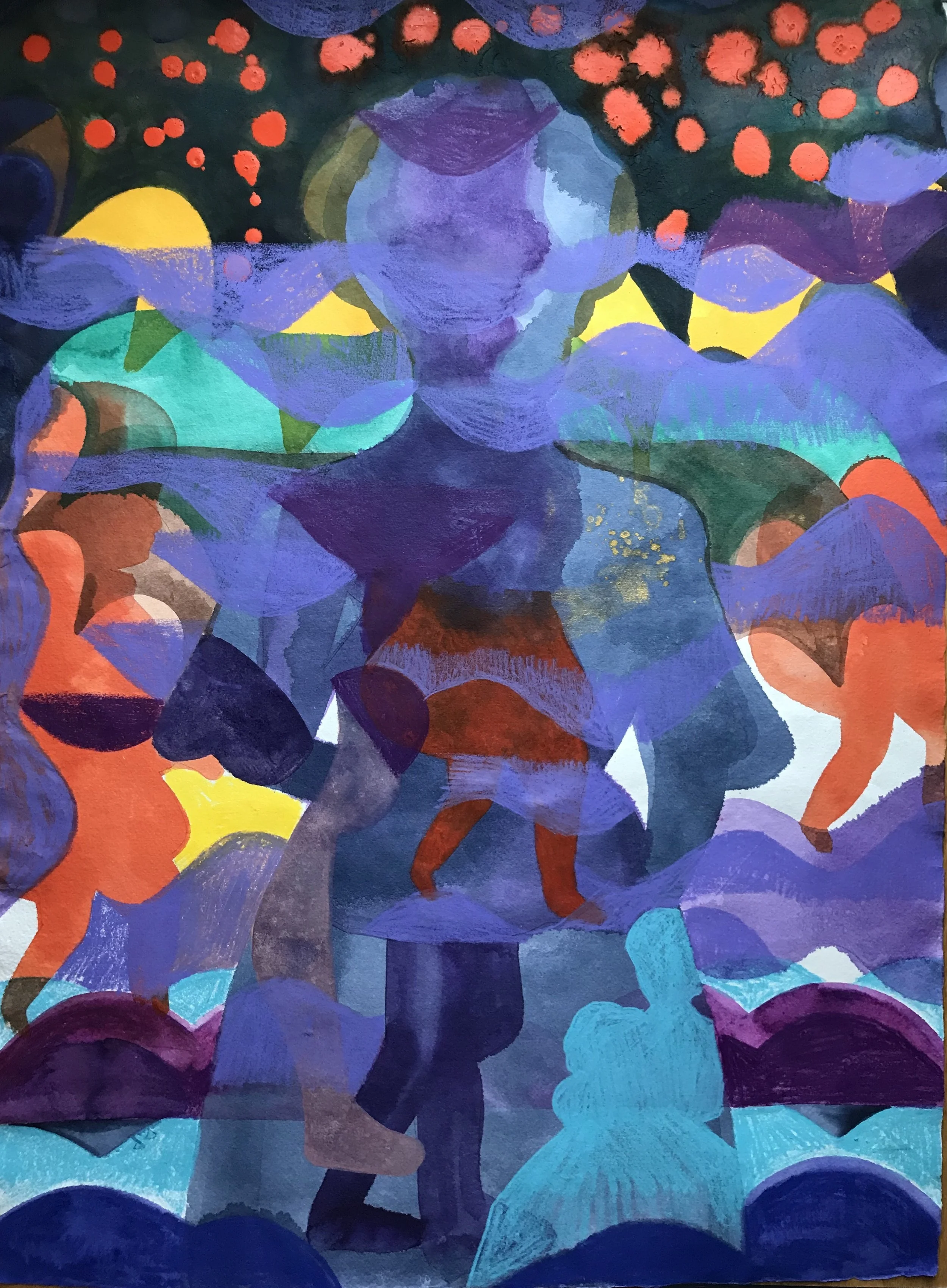 'Internal Rainbows'. Acrylics, inks & crayons on khadi paper. 76cmx57cm. 2022
