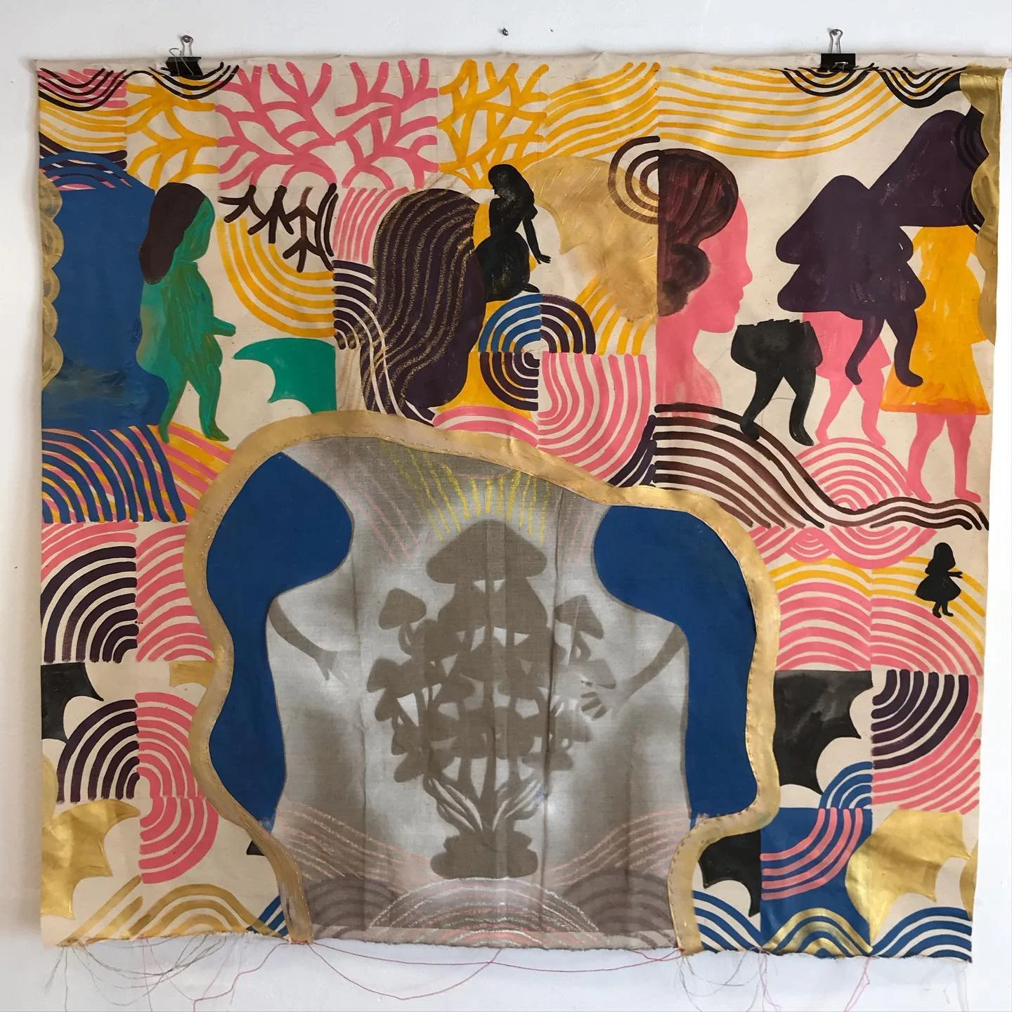'Tapestry of Transformation'. Cotton and linen canvas with acrylics. 150cm x 150cm, 2022