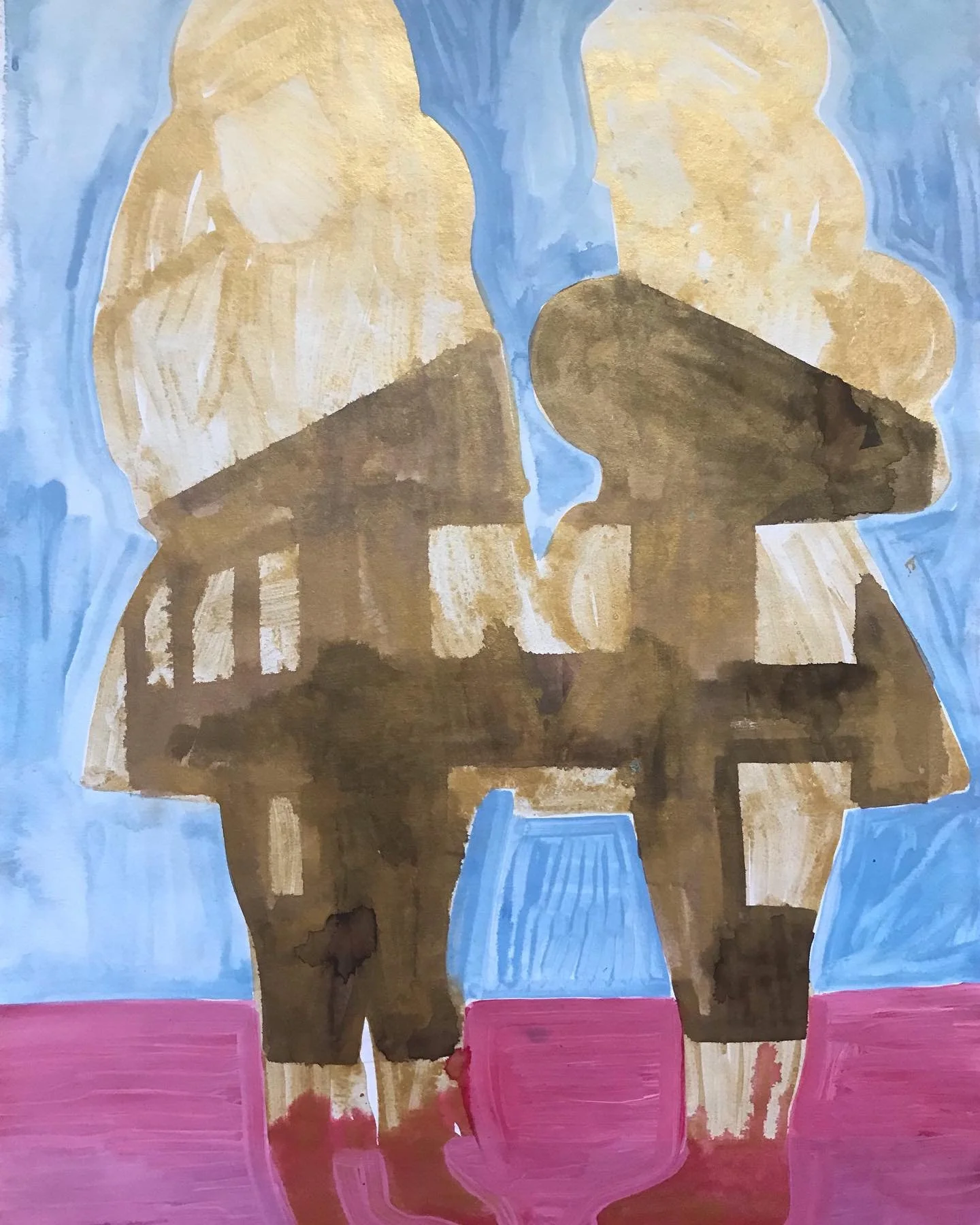 'Helena & I, 1986'. Acrylics and inks on khadi paper. 76cmx57cm. 2022