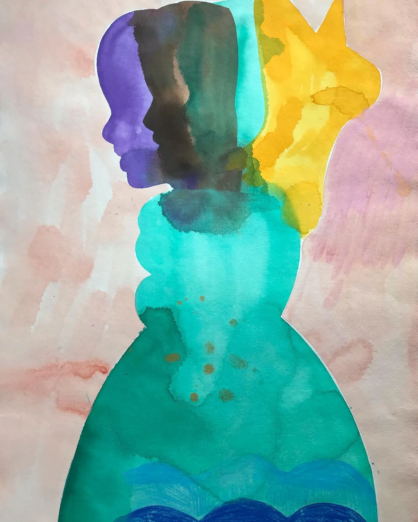 'Cat Lady'. Acrylics and inks on khadi paper. 76cmx57cm. 2022
