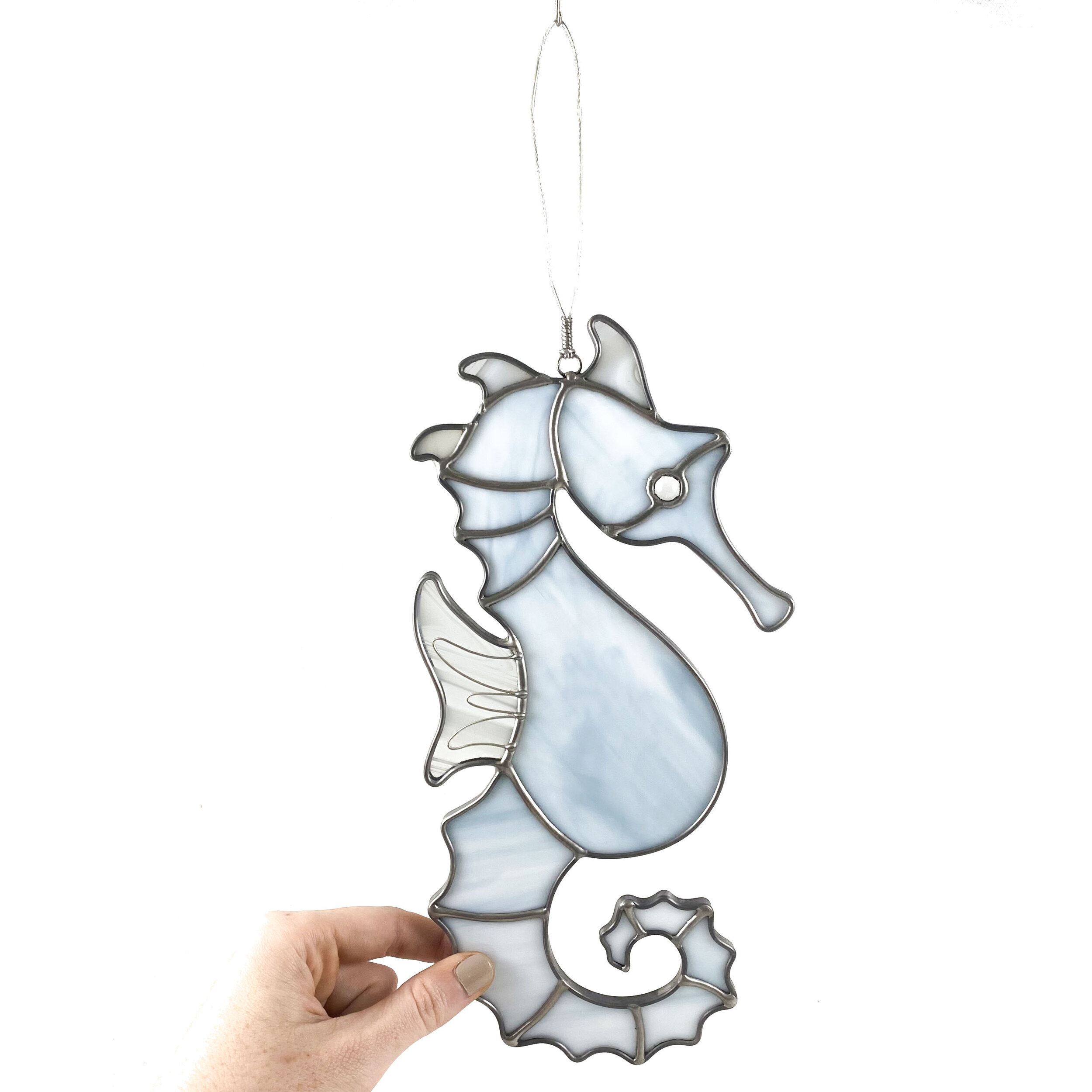 Handmade stained glass seahorse suncatcher by Glasswork Pixie