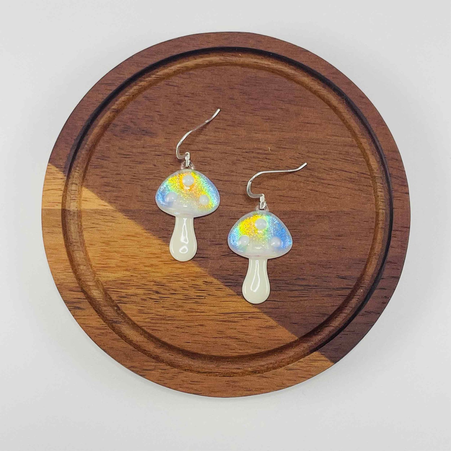 Teardrop Stained Glass Earrings - Clear Iridescent