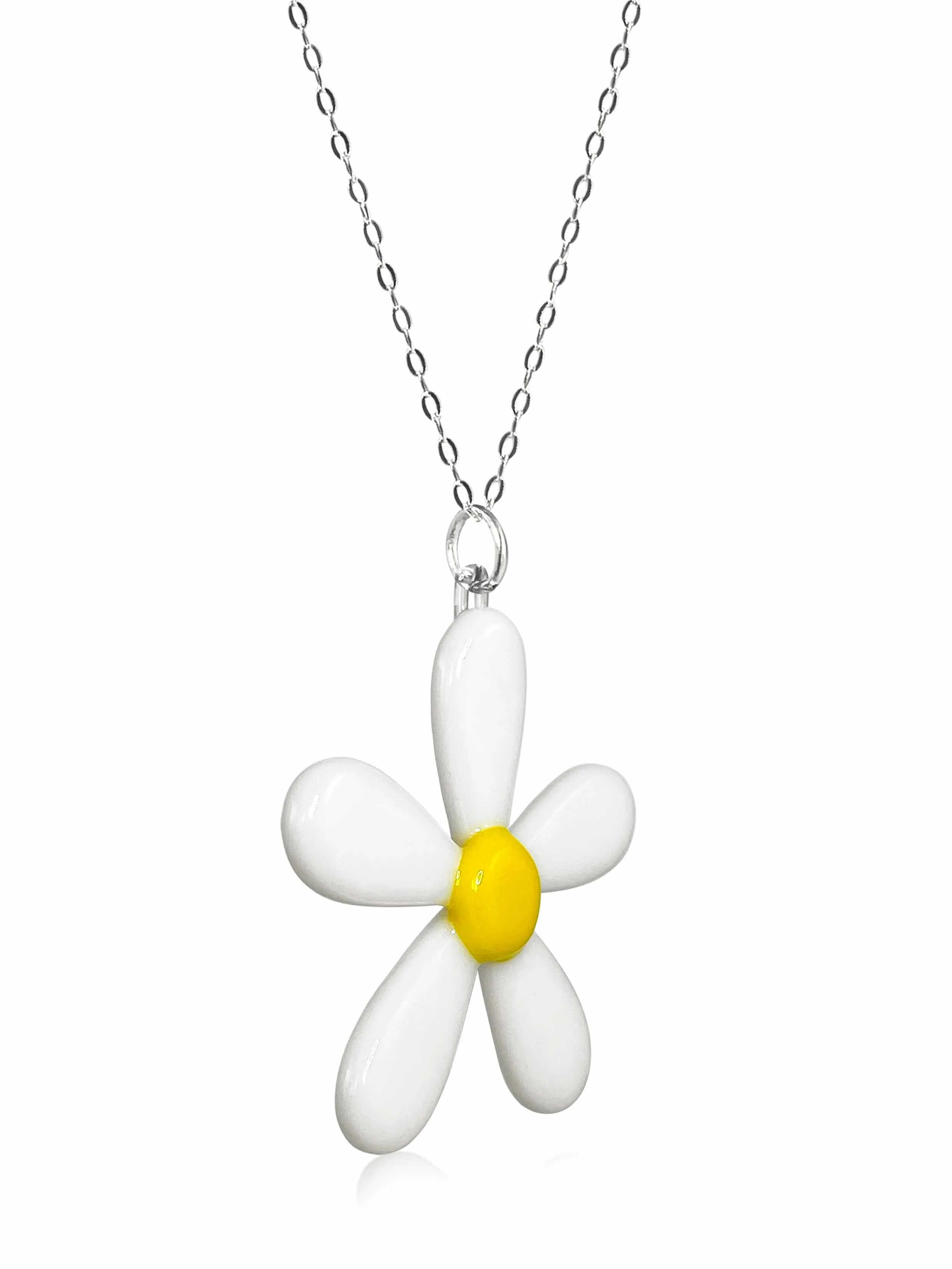 Side Angle Of Fused Glass Daisy Statement Necklace Handmade By Glasswork Pixie