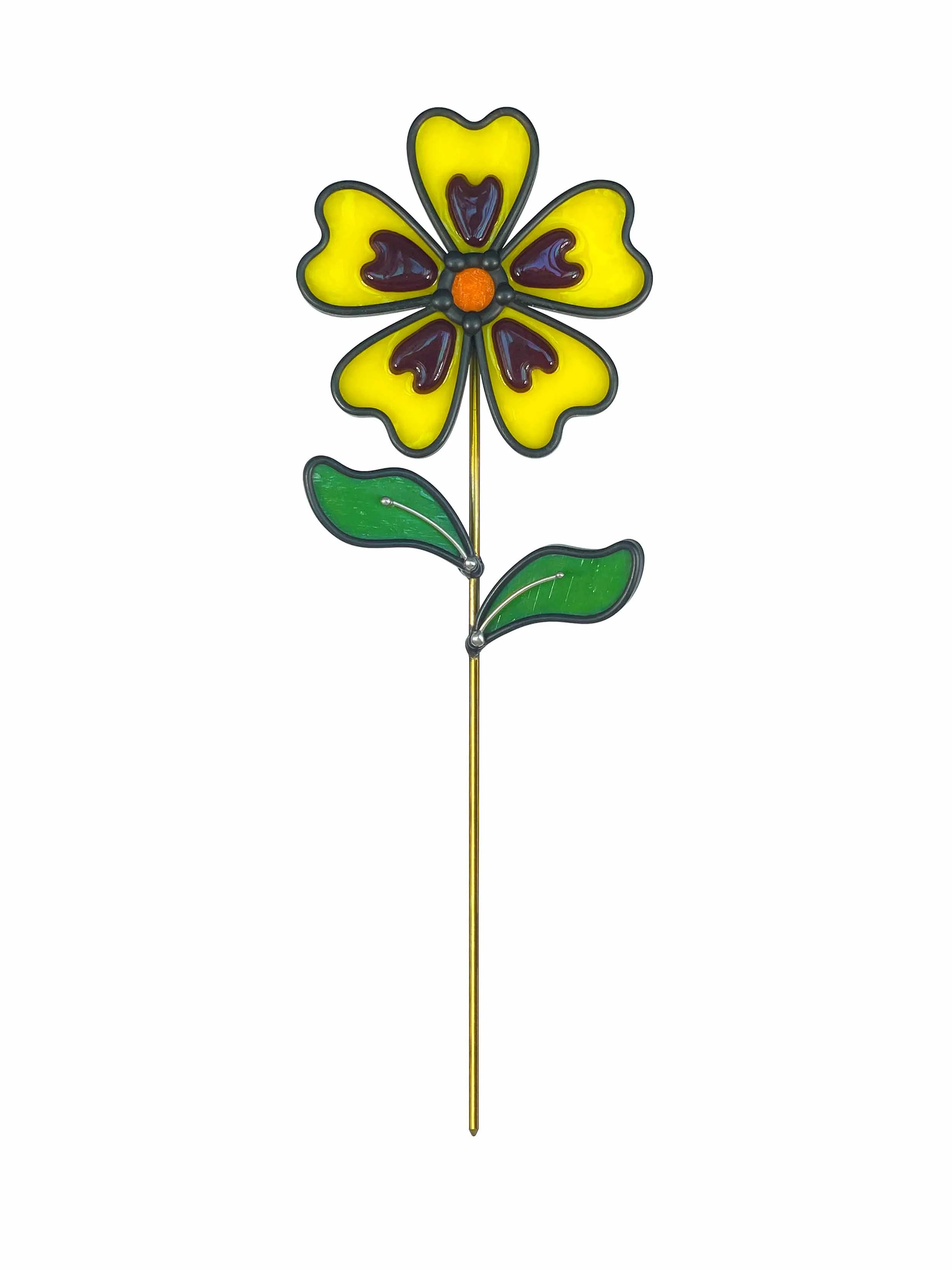 Stained Glass Yellow Pansy Flower Planter Stake Handmade By Glasswork Pixie
