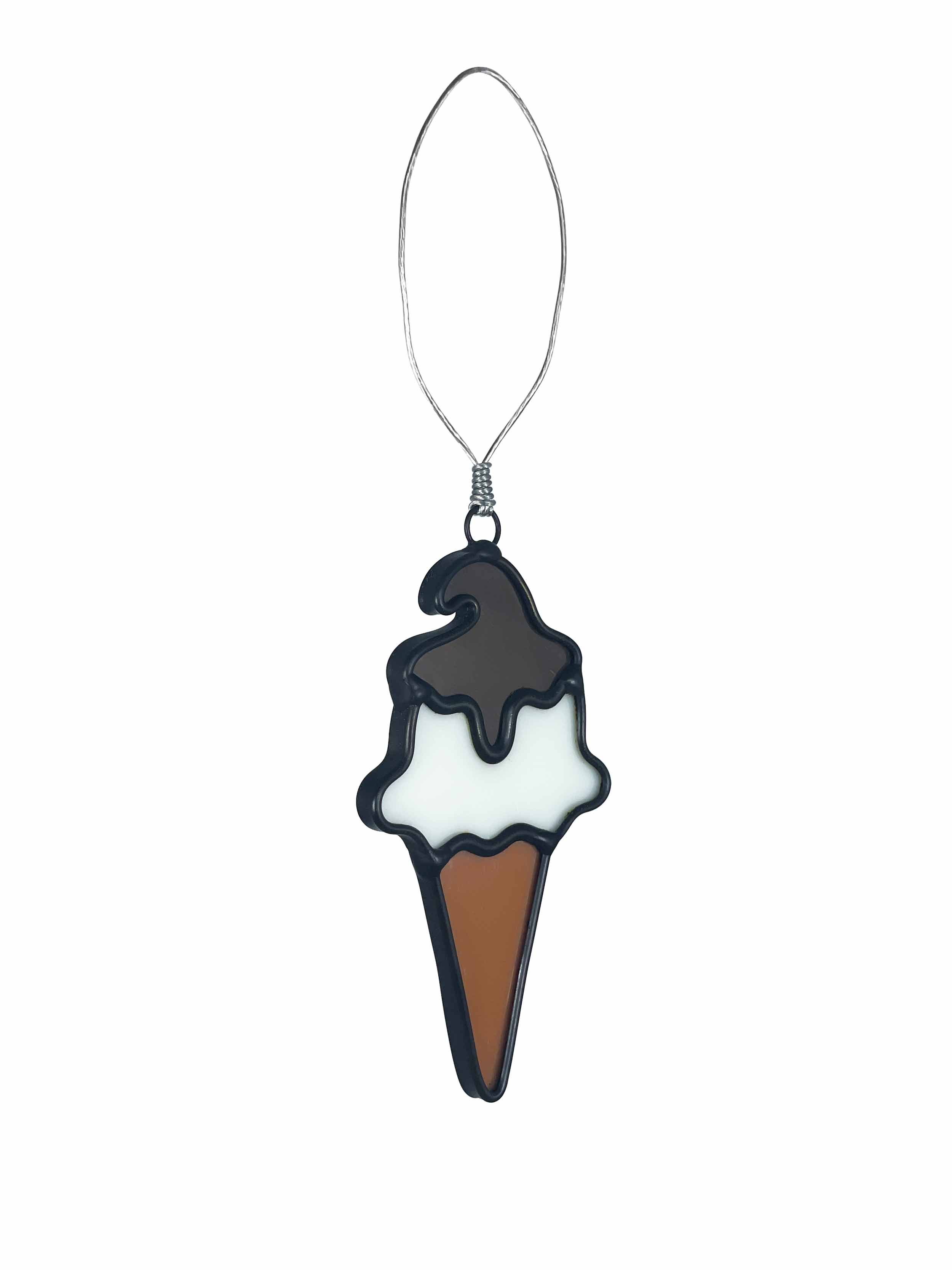 Side Angle Of Stained Glass Ice Cream Ornament Handmade By Glasswork Pixie