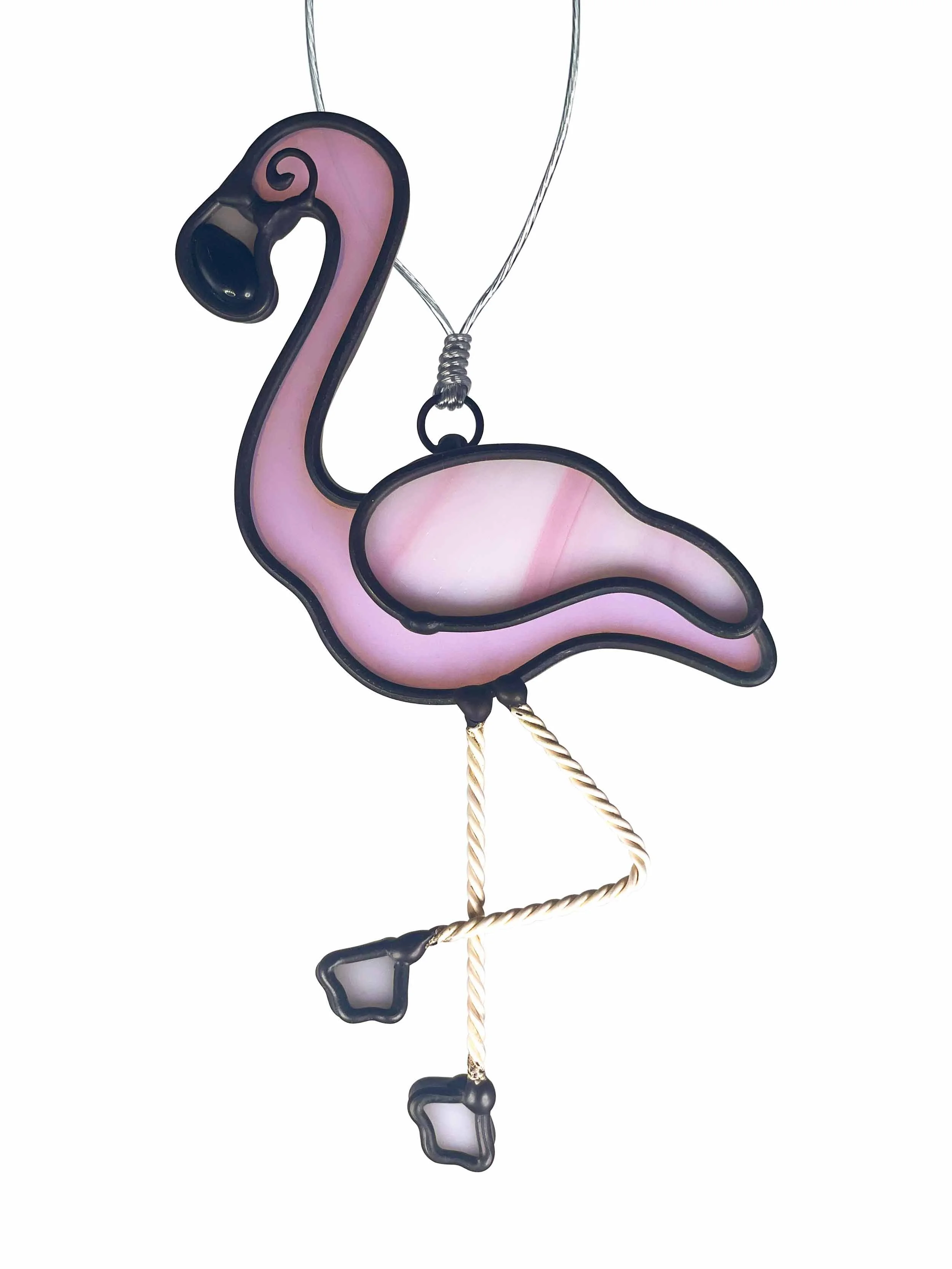 Closeup Of Stained Glass Flamingo Ornament Handmade By Glasswork Pixie